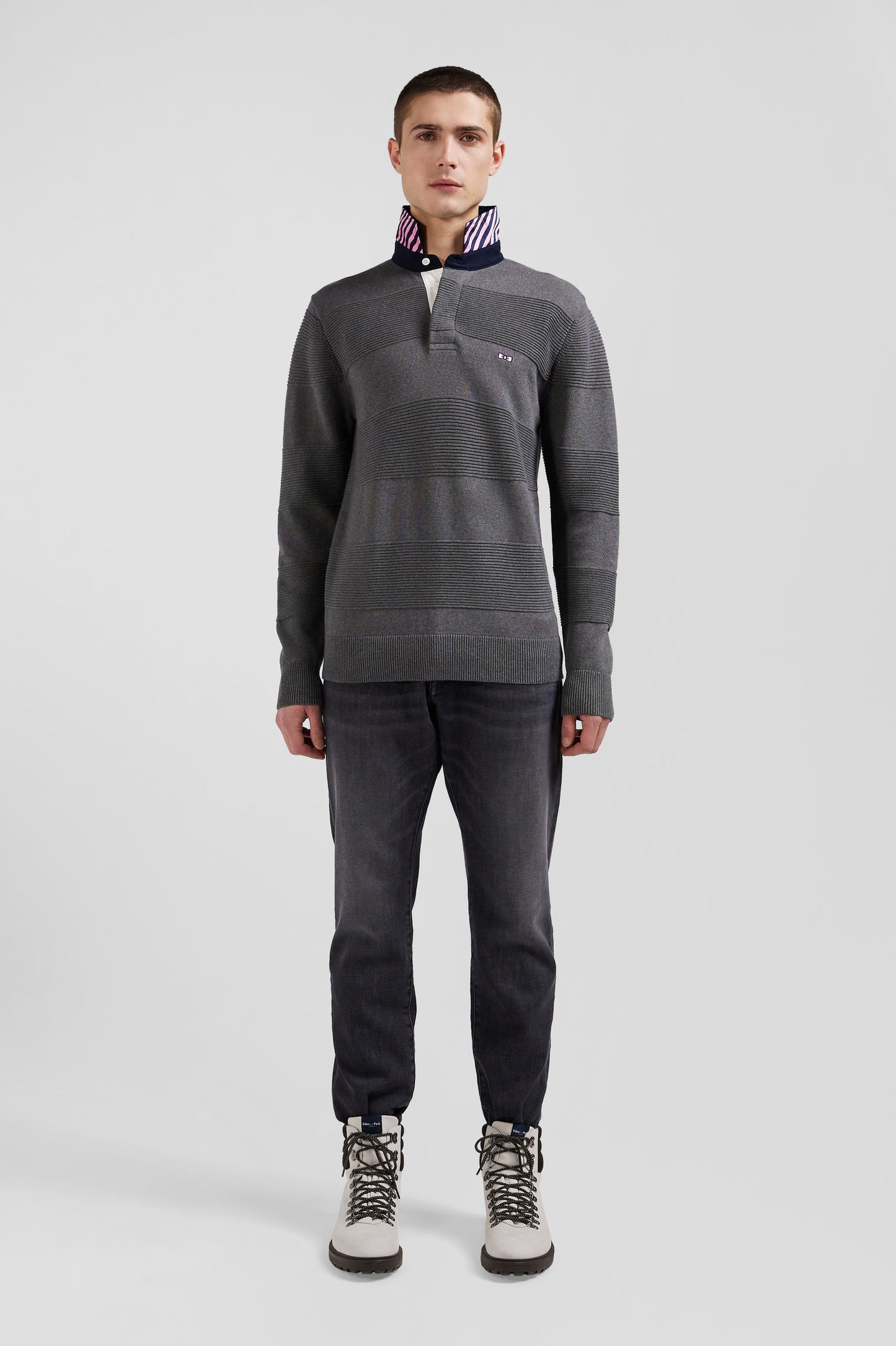 Regular anthracite grey cotton polo neck jumper