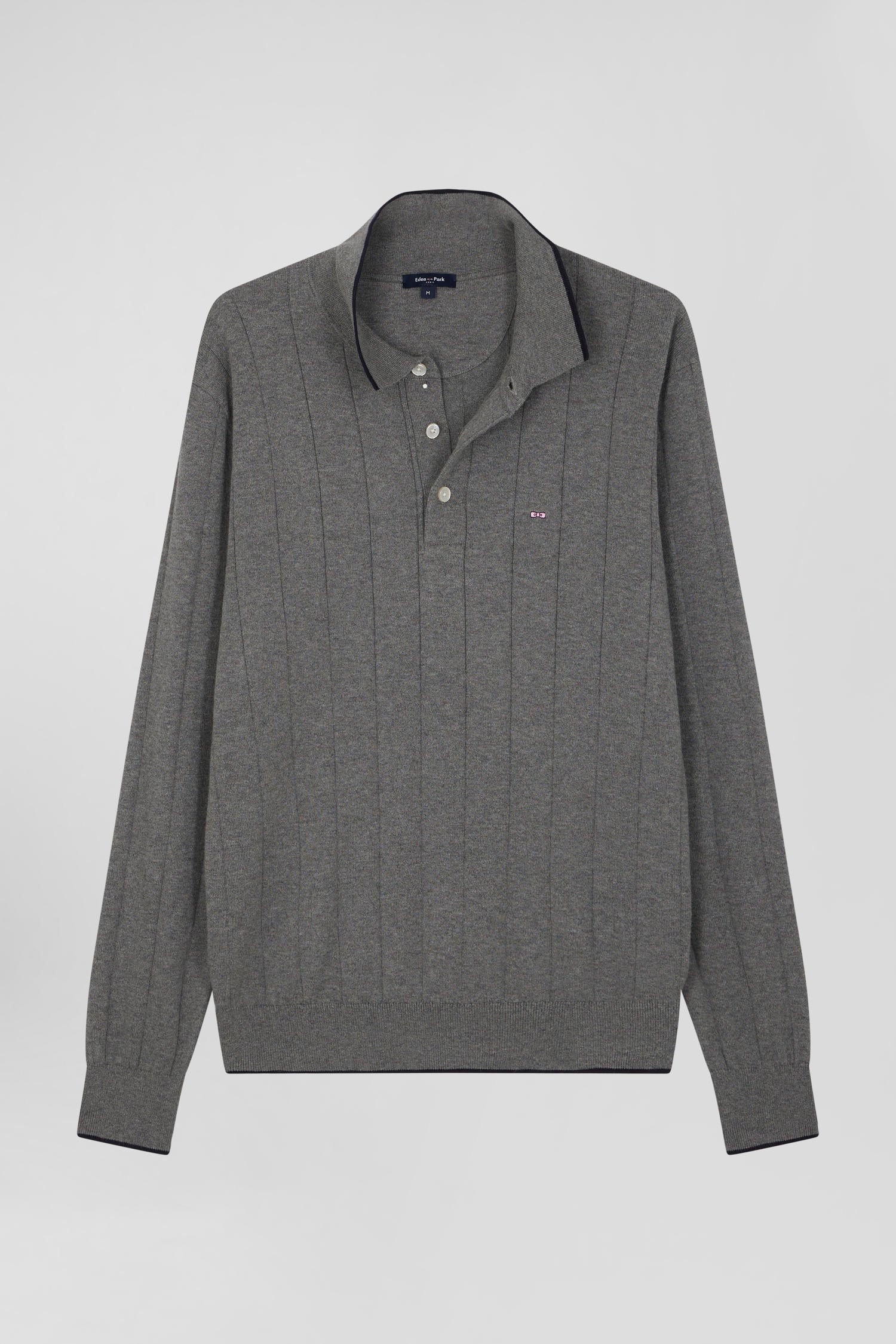 Regular grey cotton and cashmere jumper with rugby shirt collar