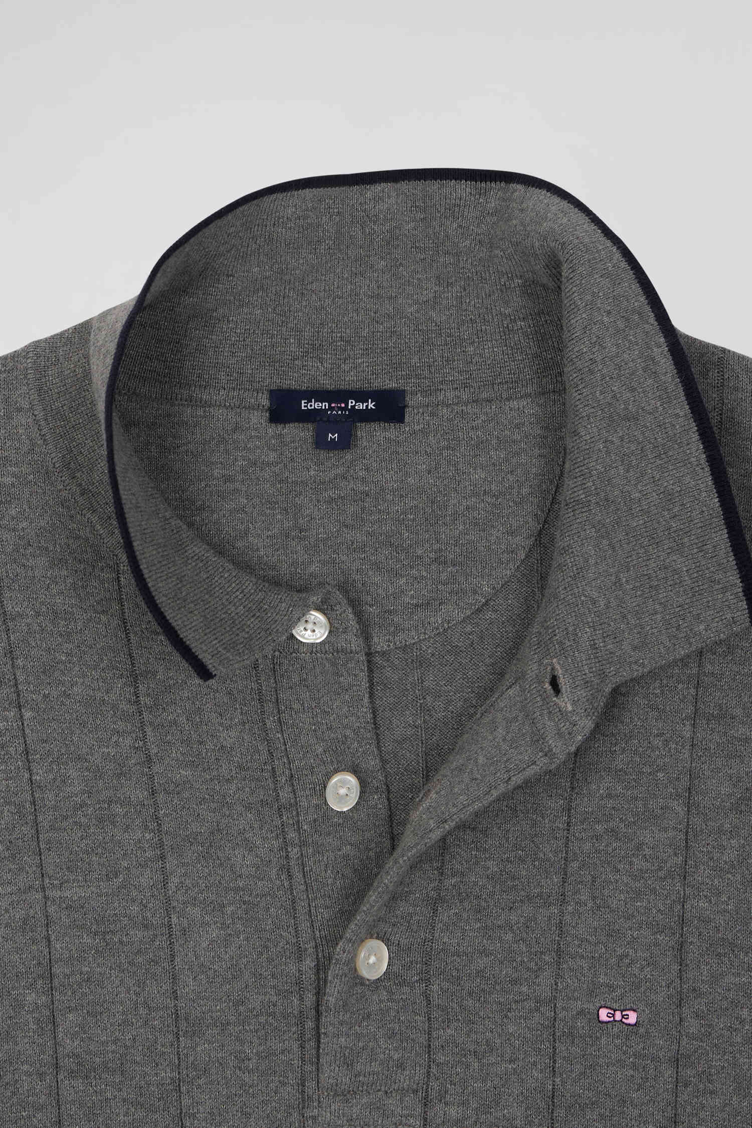 Regular grey cotton and cashmere jumper with rugby shirt collar