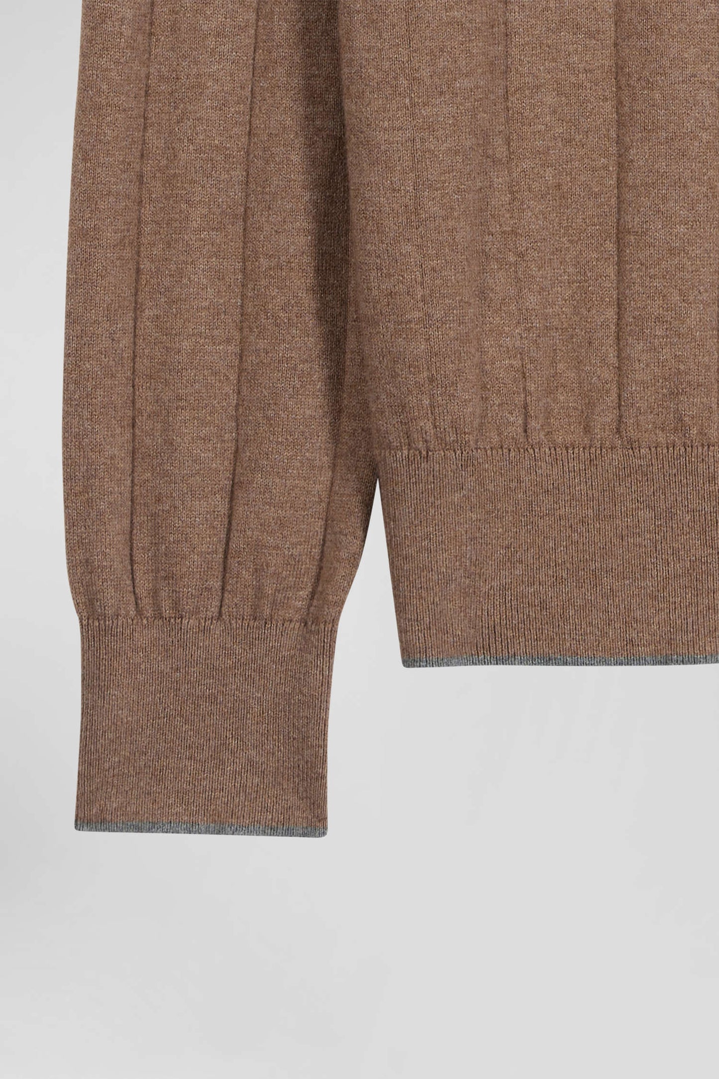 Regular brown cotton and cashmere jumper with rugby shirt collar