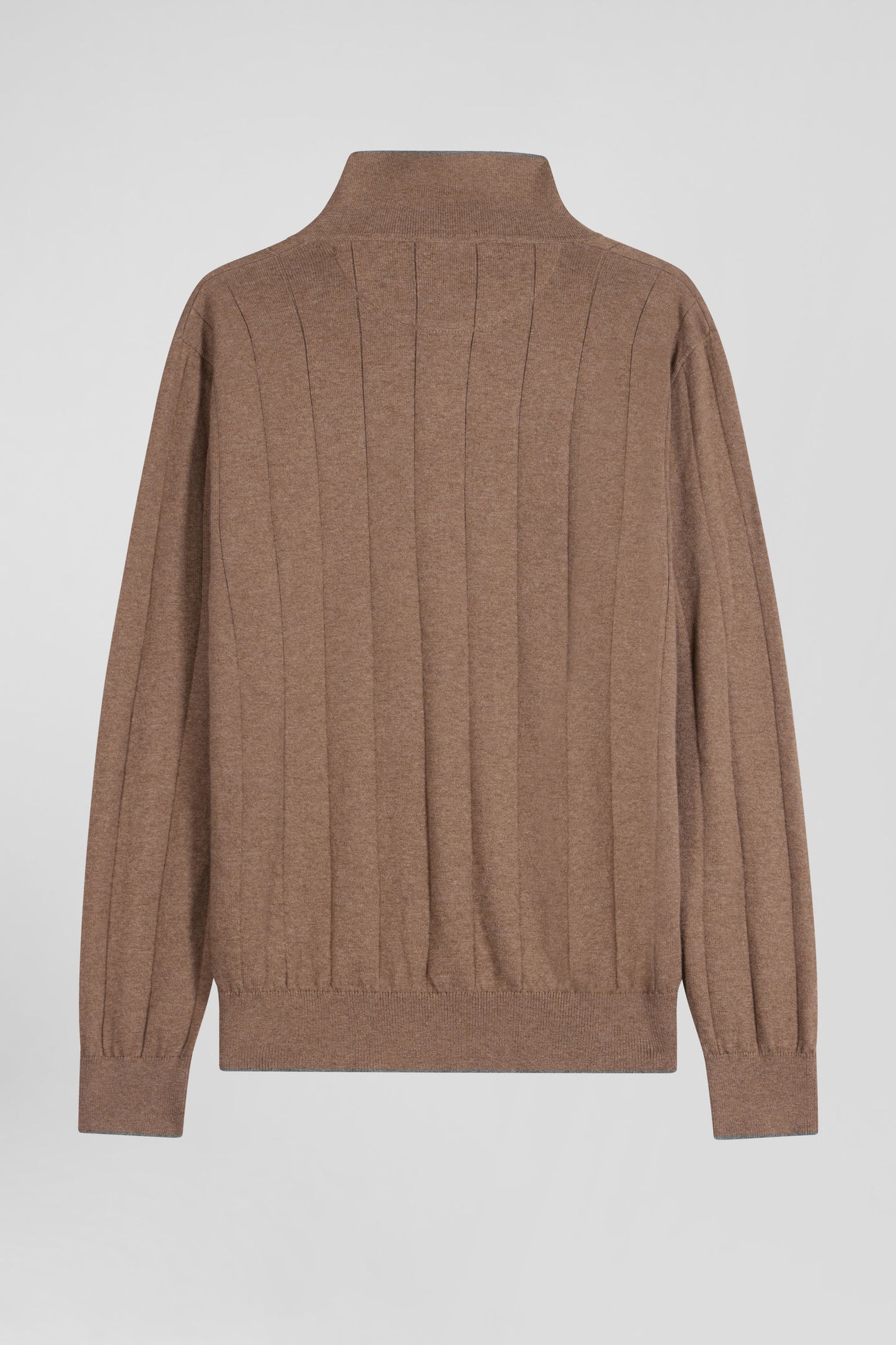 Regular brown cotton and cashmere jumper with rugby shirt collar