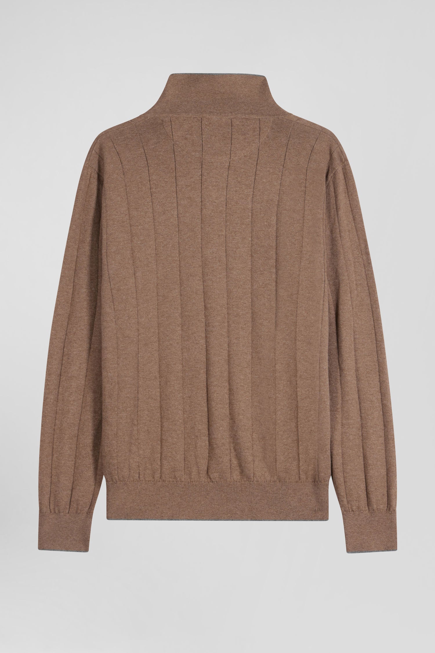 Regular brown cotton and cashmere jumper with rugby shirt collar