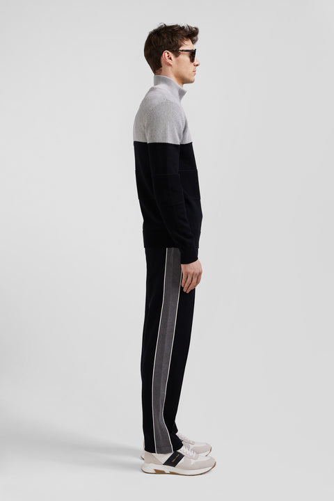 Grey cotton half-zip jumper with knit details Regular fit - Image 3