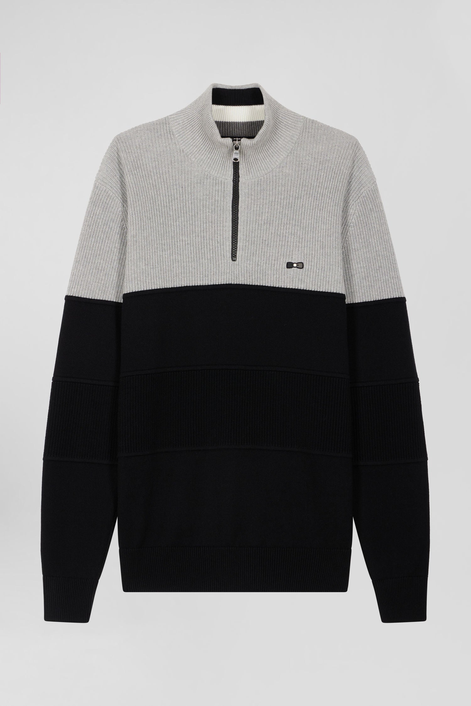 Grey cotton half-zip jumper with knit details Regular fit