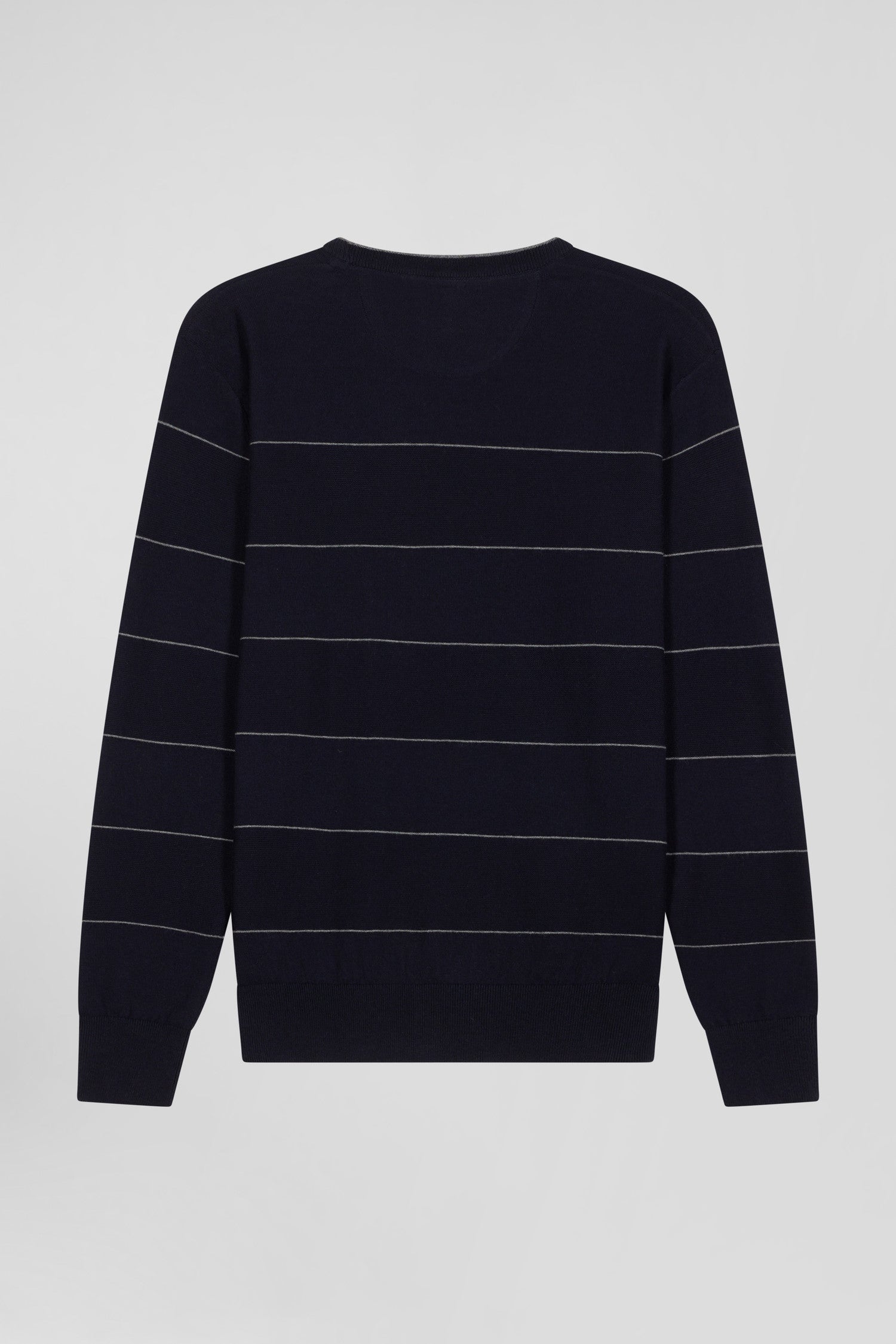 Regular navy striped cotton and cashmere crew neck jumper