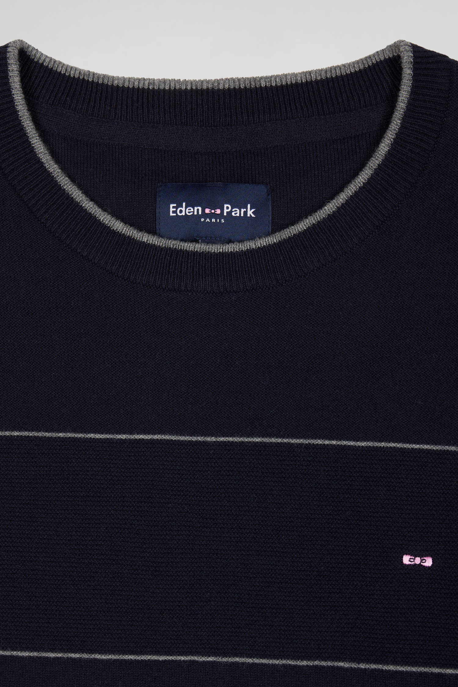 Regular navy striped cotton and cashmere crew neck jumper