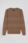 Regular brown striped cotton and cashmere crew neck jumper