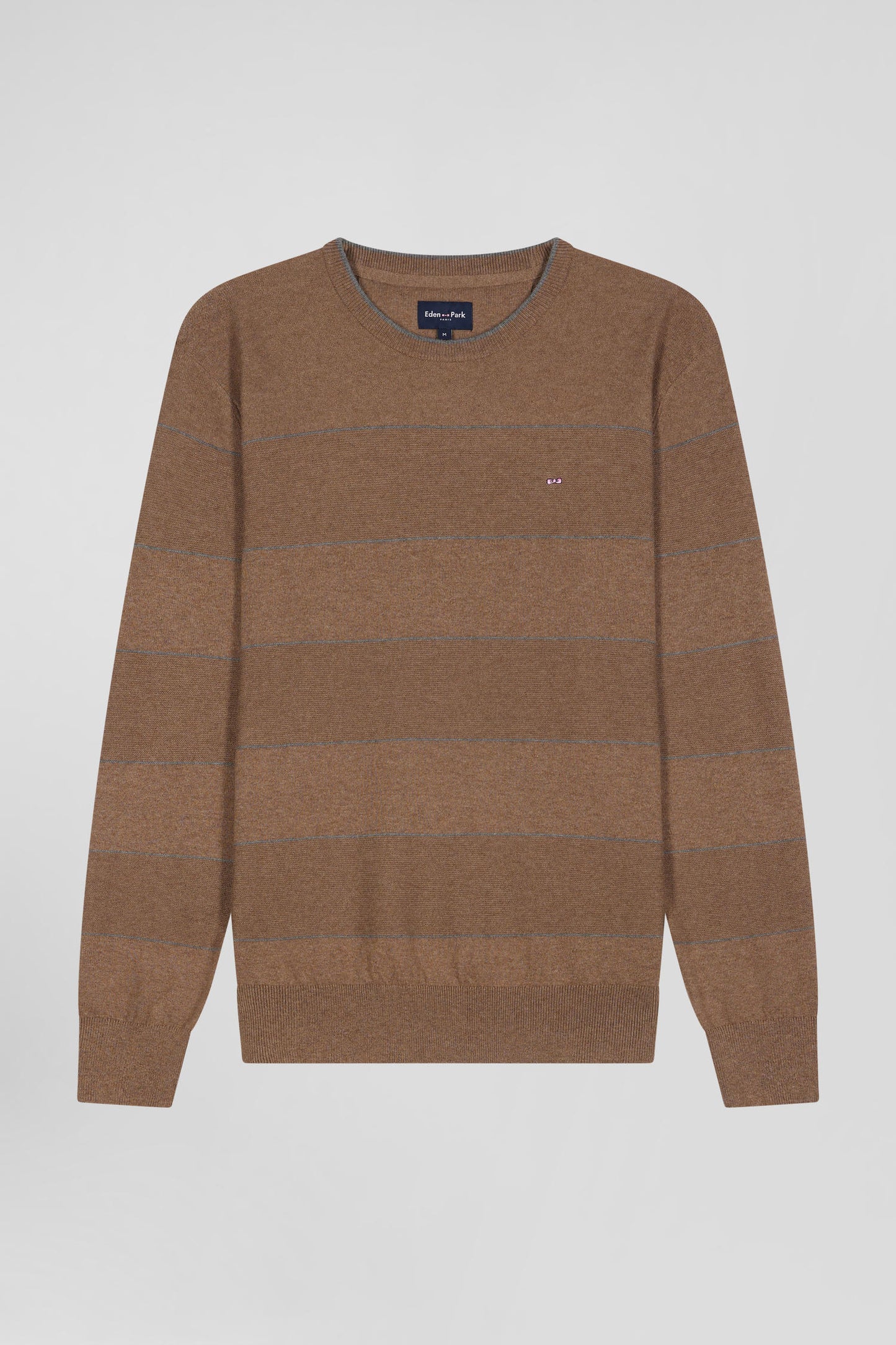 Regular brown striped cotton and cashmere crew neck jumper