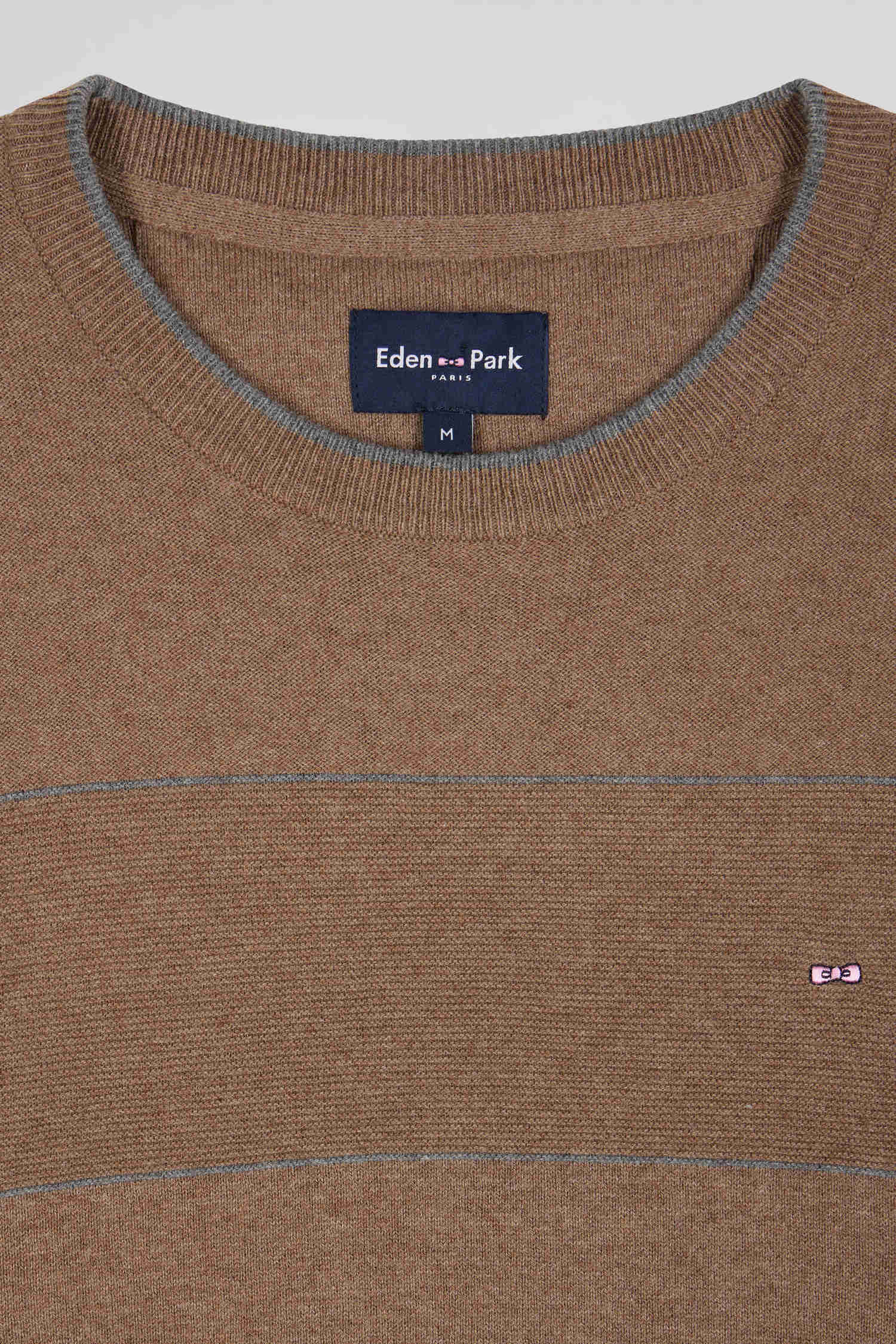 Regular brown striped cotton and cashmere crew neck jumper