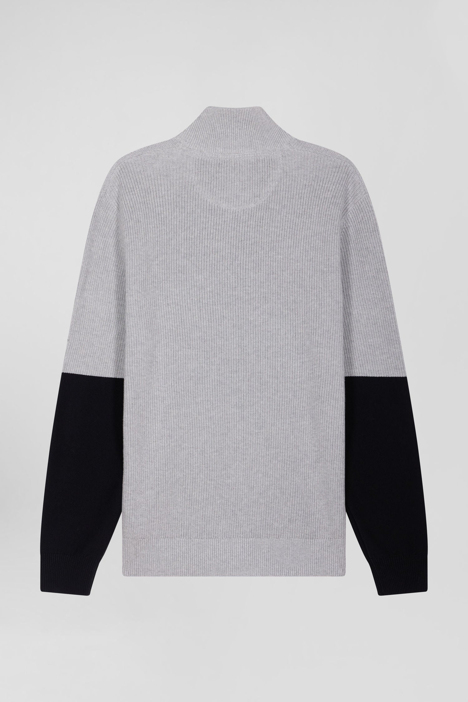 Regular grey semi-zipped cotton jumper with knit patterns