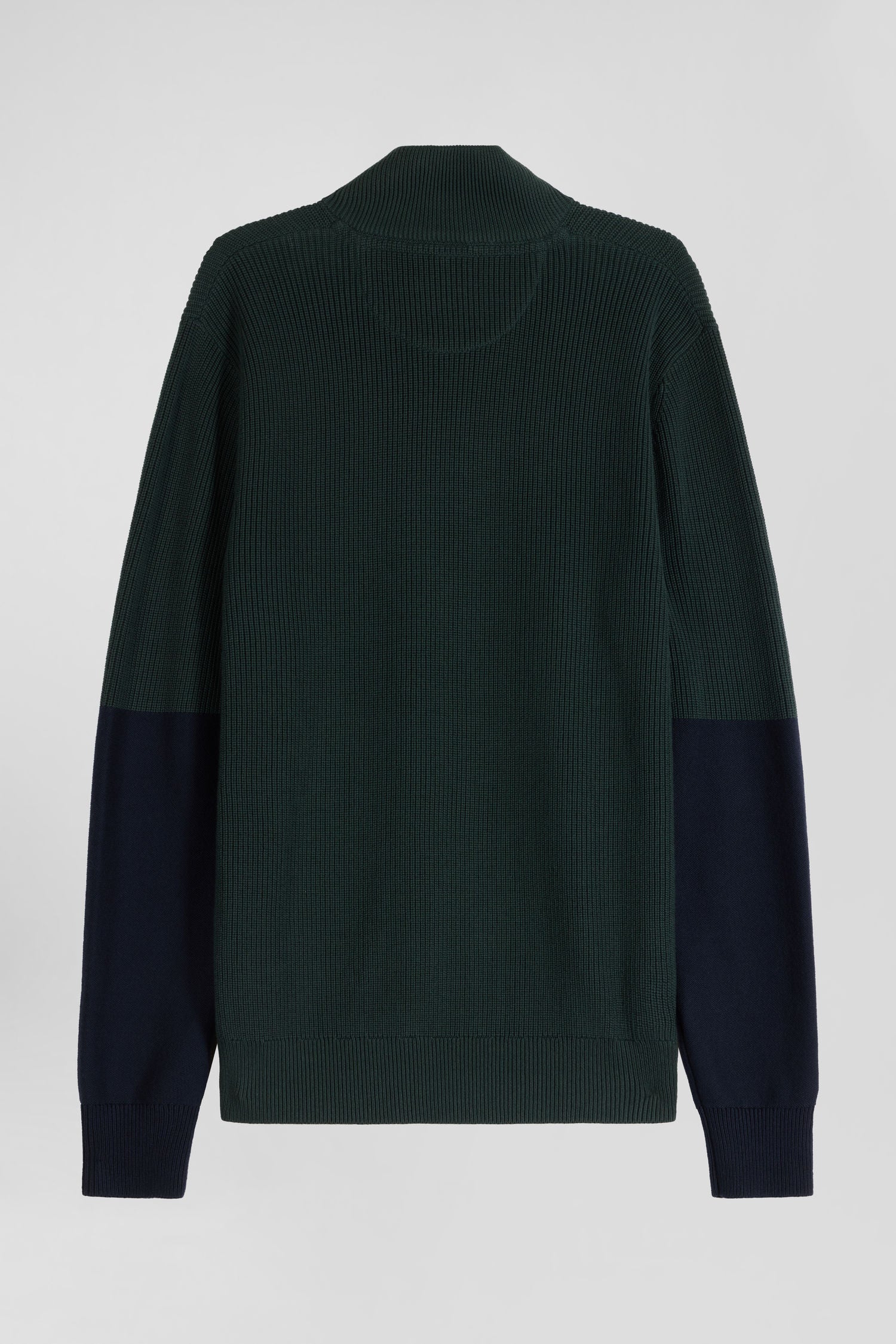 Regular green semi-zipped cotton jumper with knit patterns