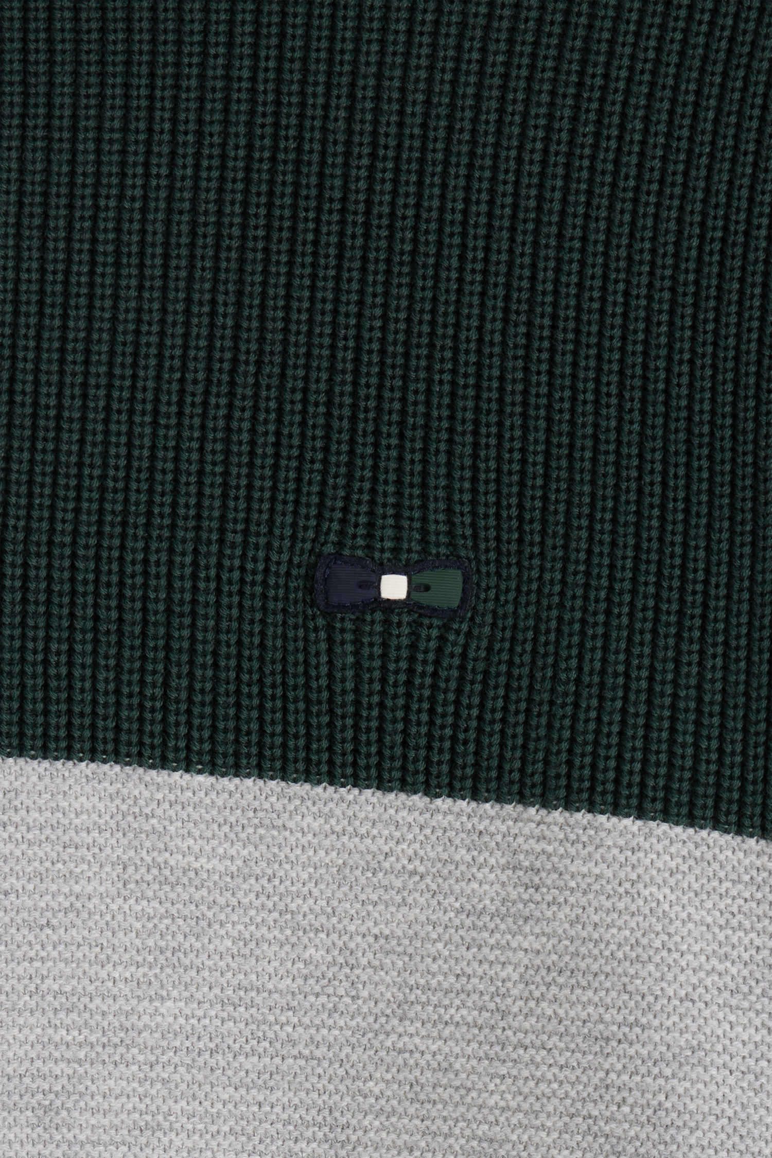 Regular green semi-zipped cotton jumper with knit patterns