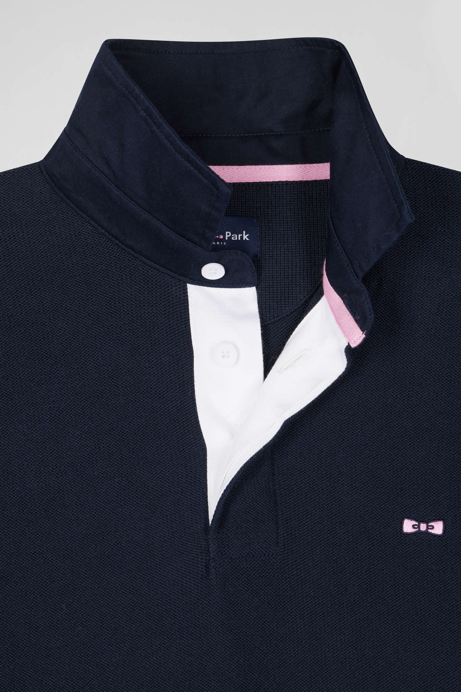 Regular navy blue cotton jumper with N°10 embroidery and rugby shirt collar