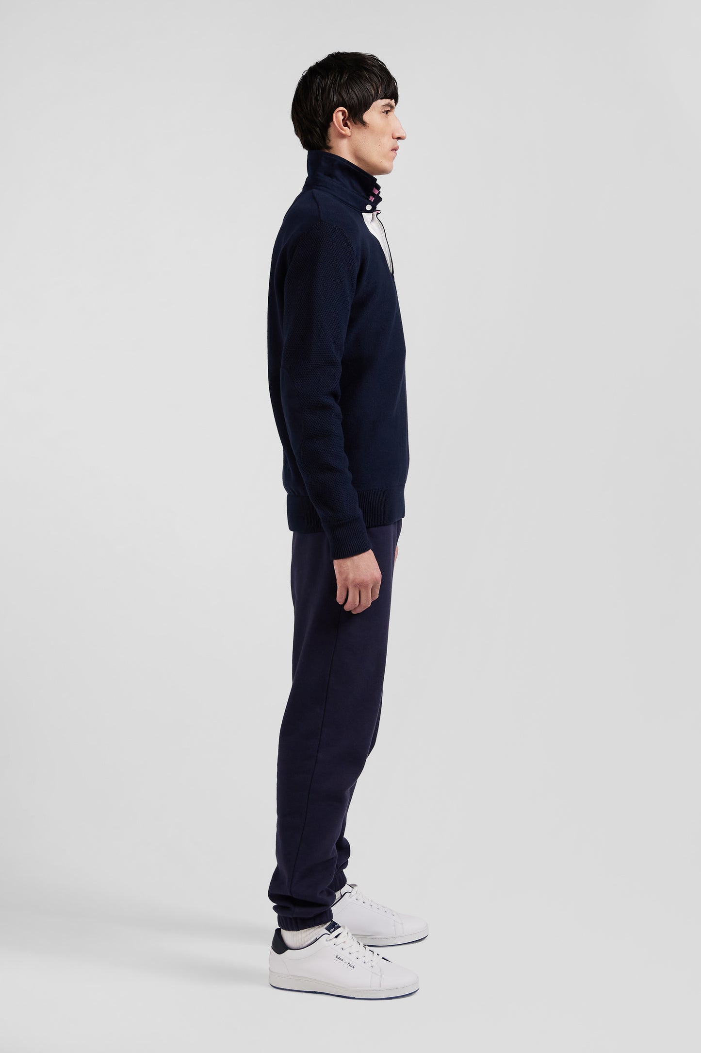 Regular navy blue cotton jumper with N°10 embroidery and rugby shirt collar