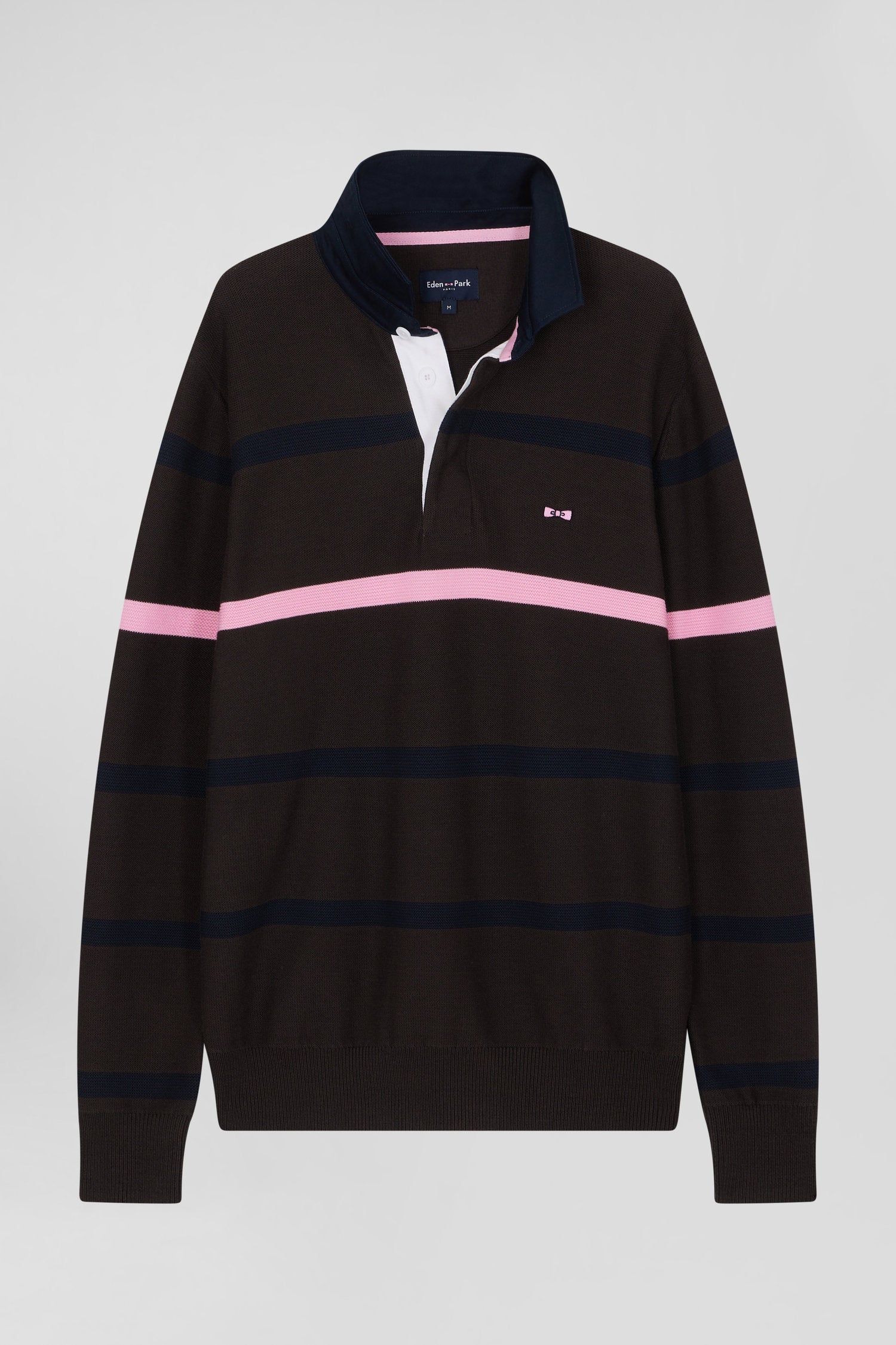 Regular brown striped cotton polo neck jumper