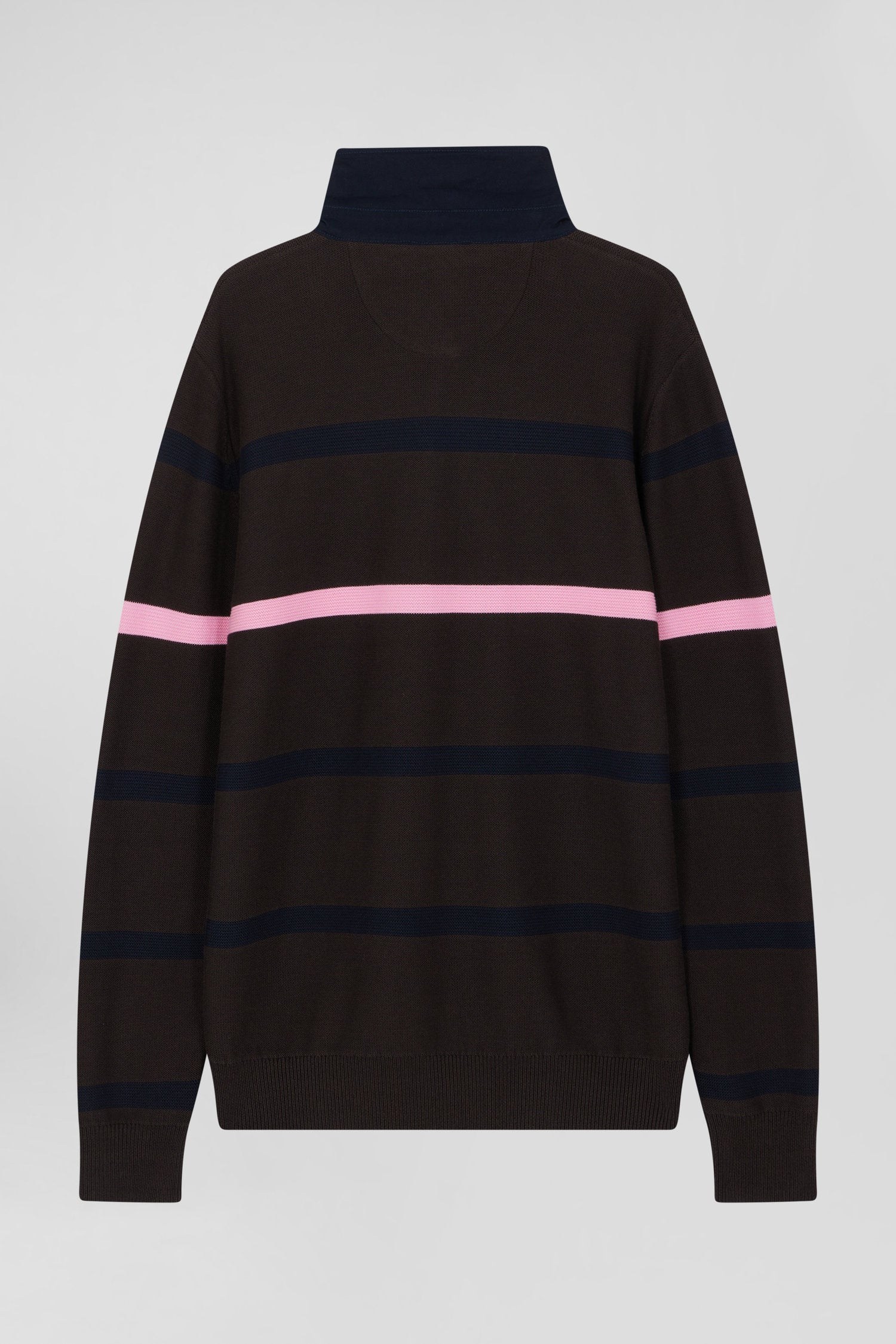 Regular brown striped cotton polo neck jumper