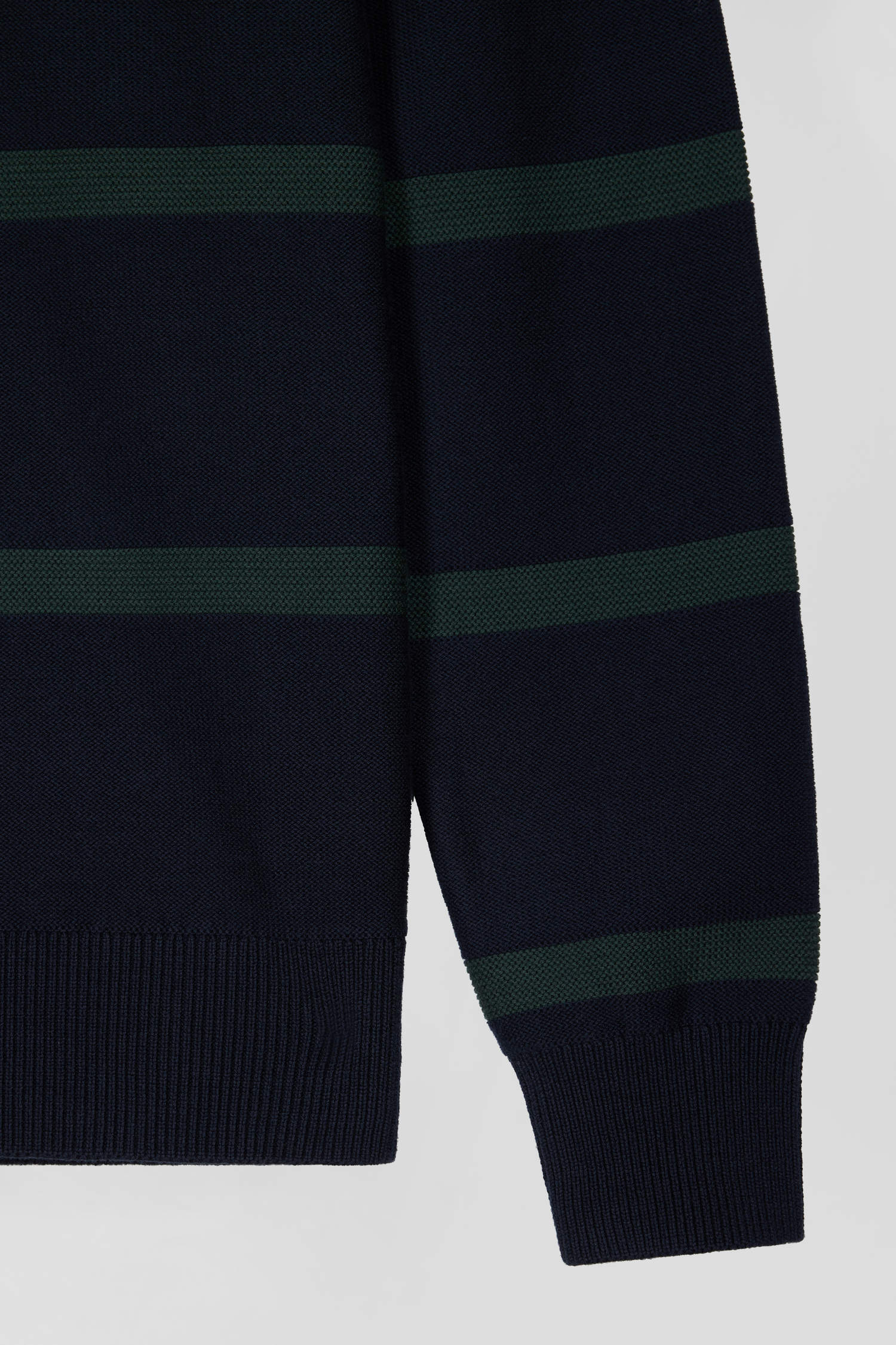 Regular green striped cotton polo neck jumper