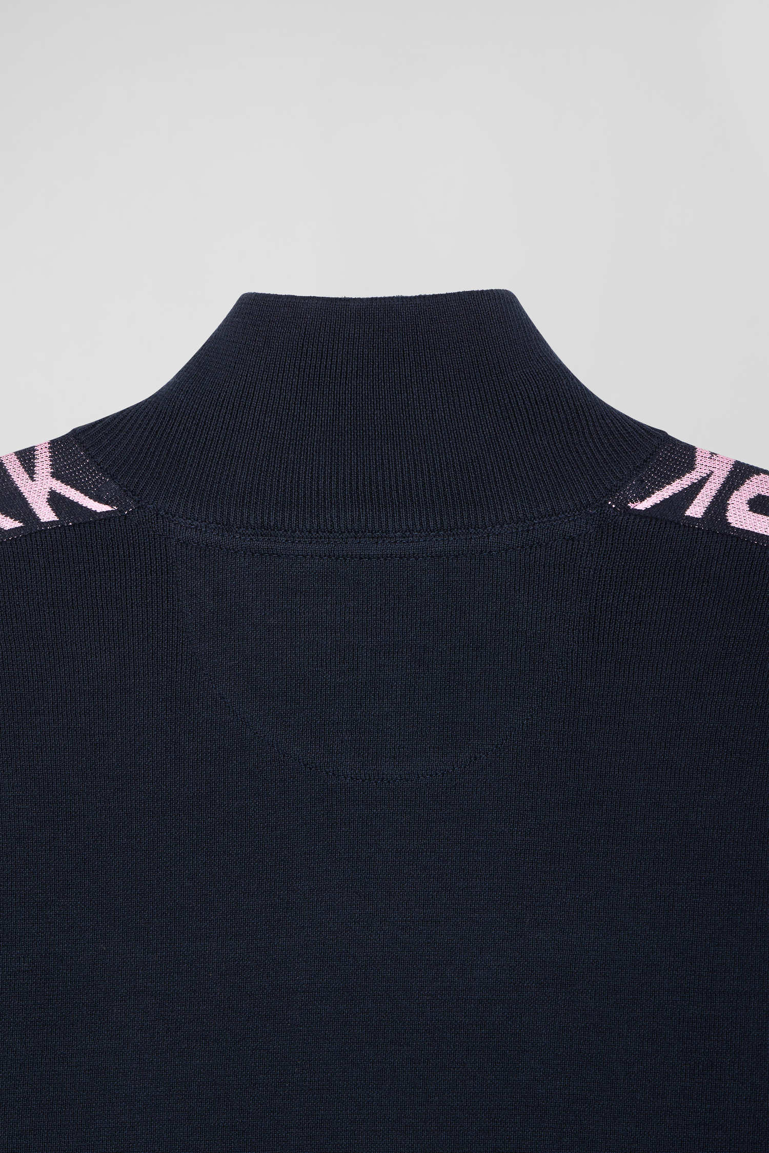 Regular navy semi-zipped cotton jumper with jacquard details