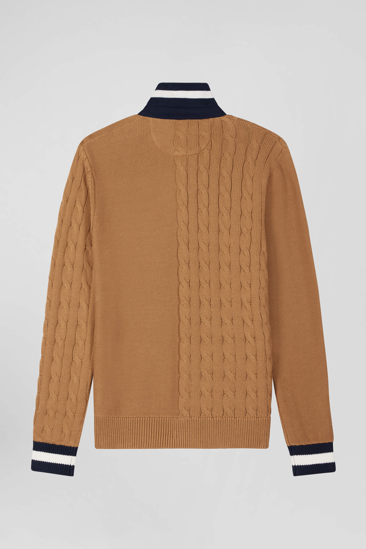 Regular camel cotton jumper with rugby shirt collar