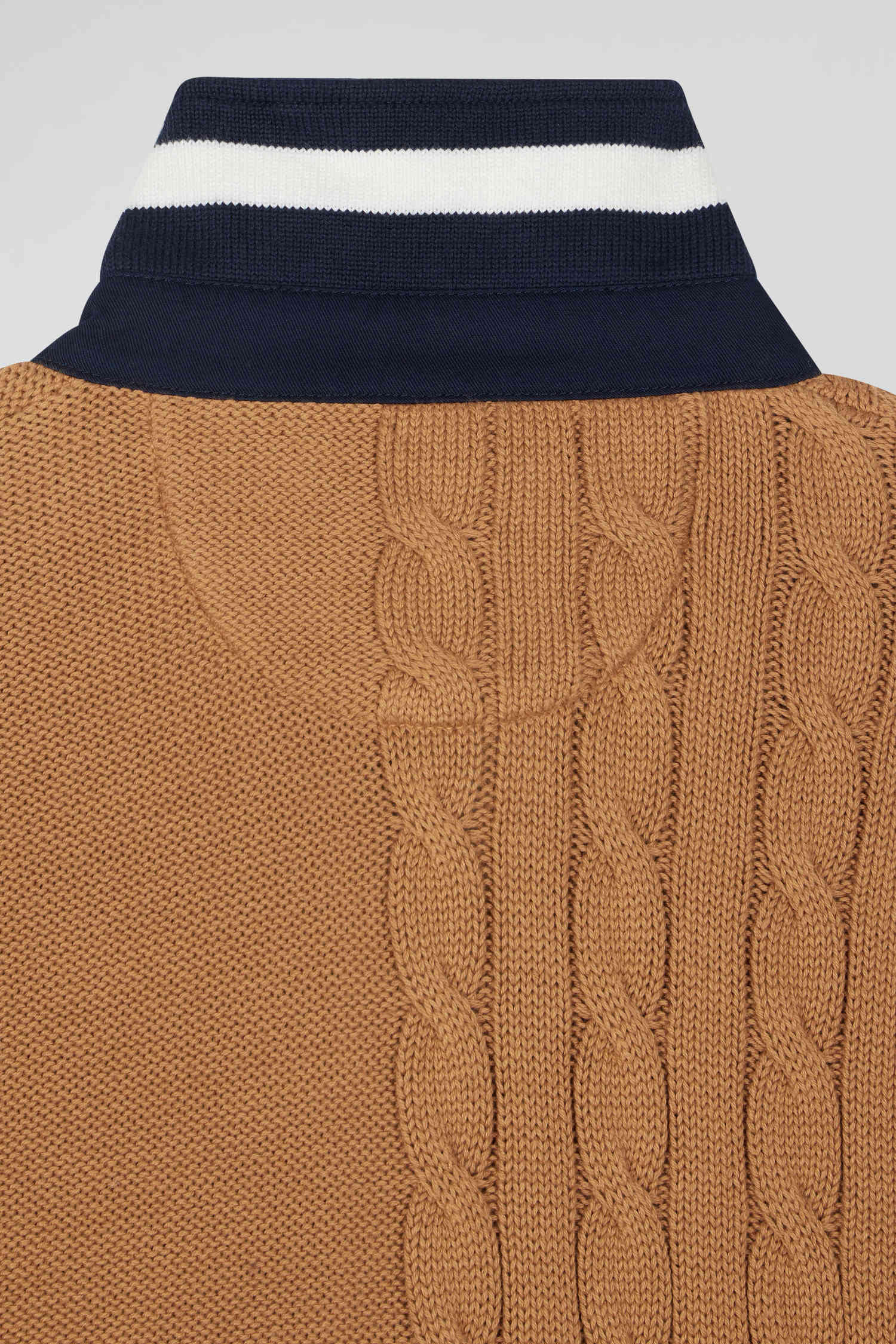 Regular camel cotton jumper with rugby shirt collar