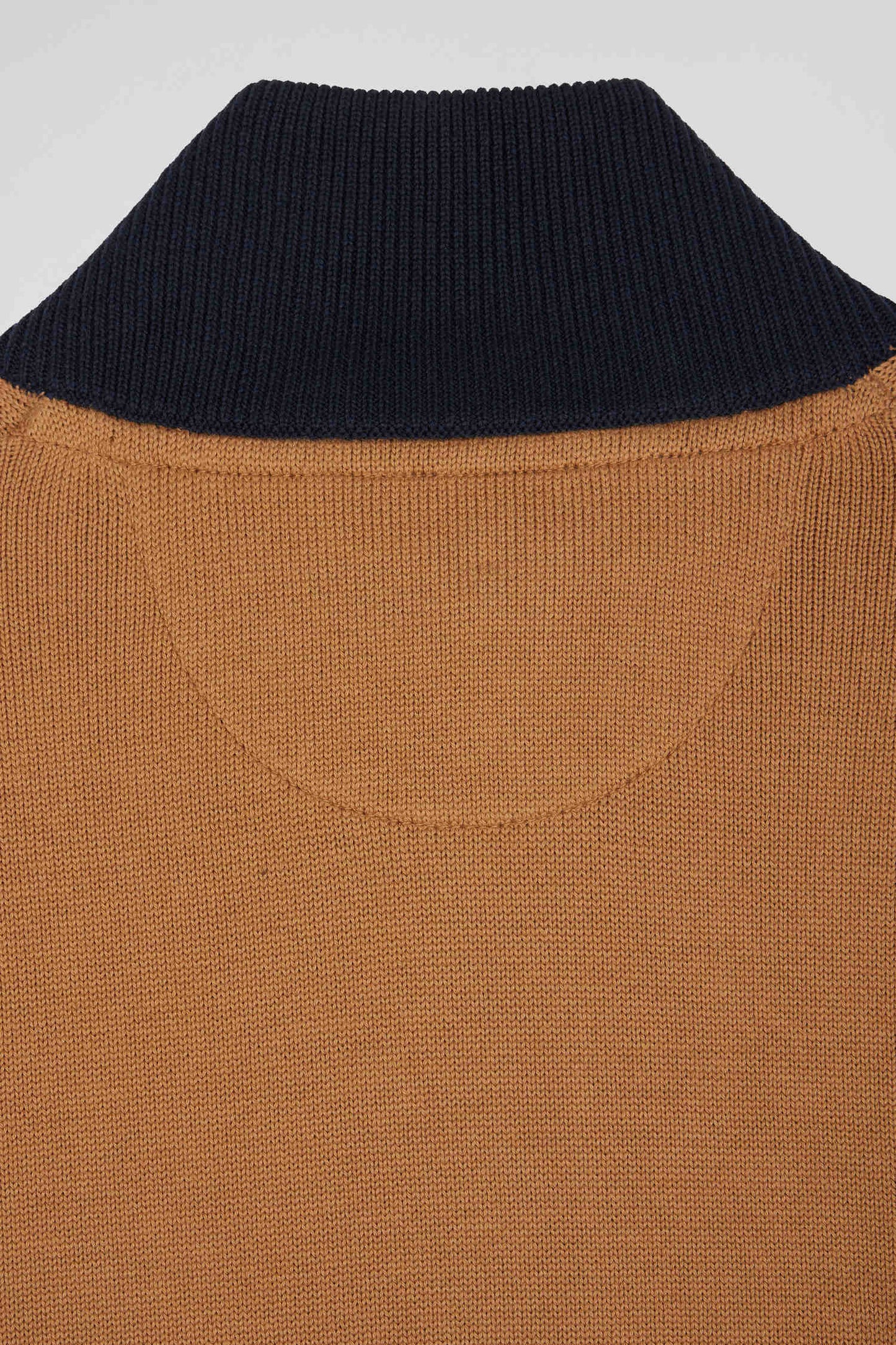 Regular camel embroidered semi-zipped colorblock cotton jumper