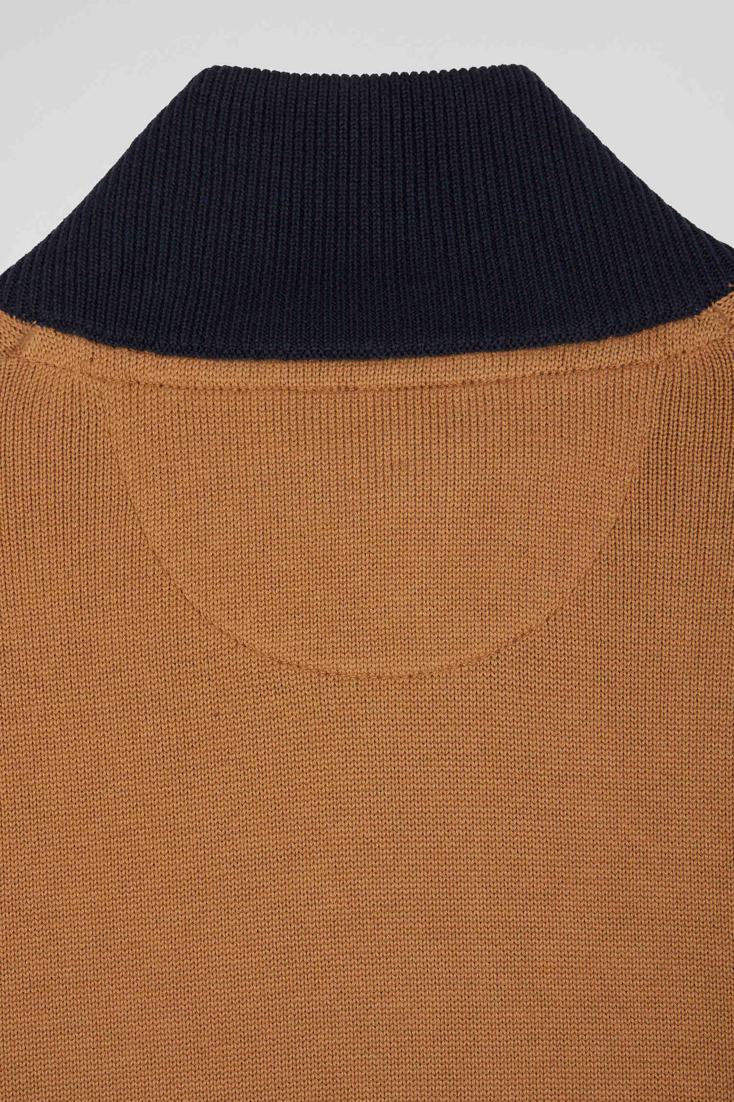 Regular camel embroidered semi-zipped colorblock cotton jumper