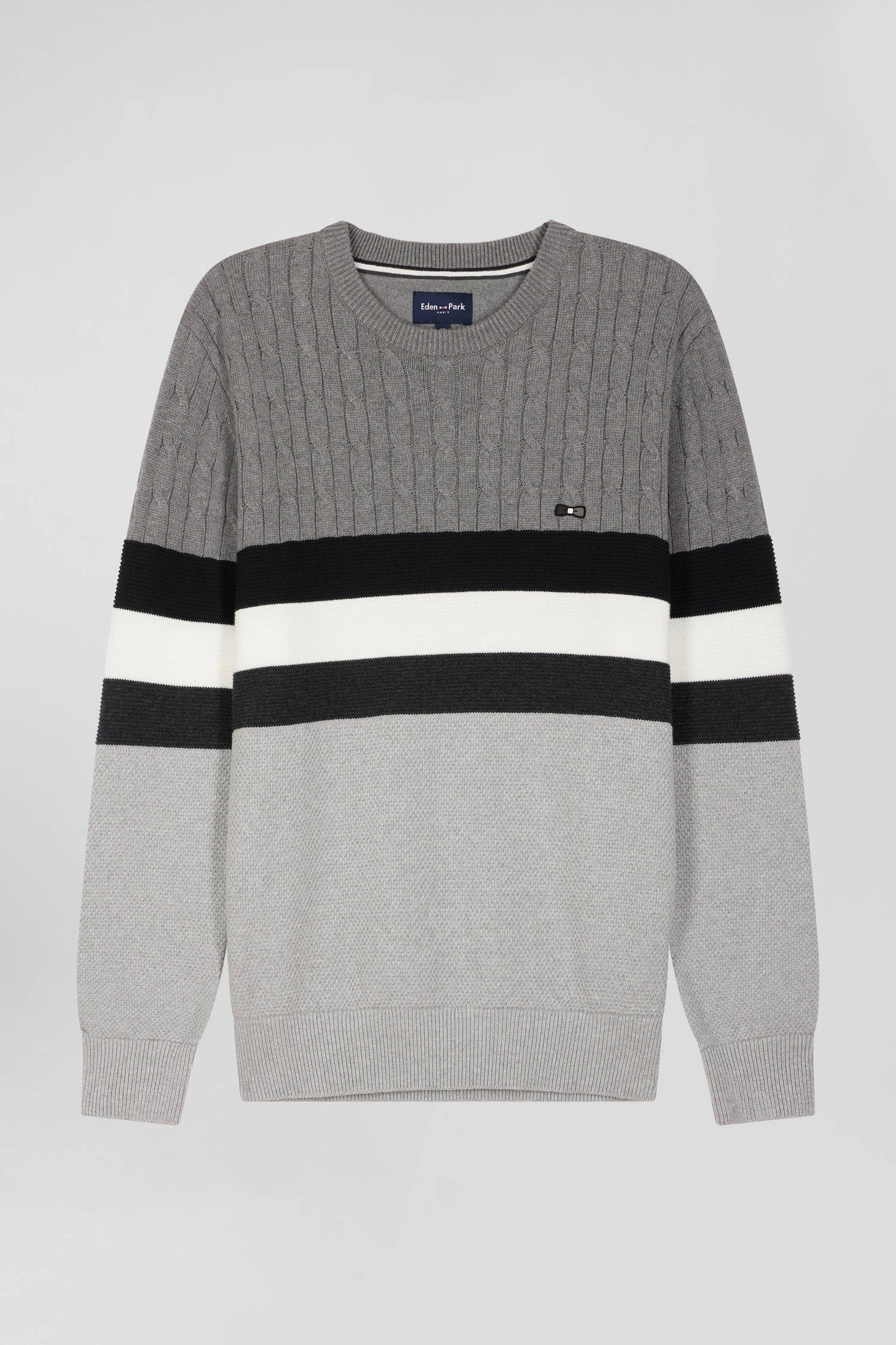 Regular grey fancy knit cotton crew neck jumper