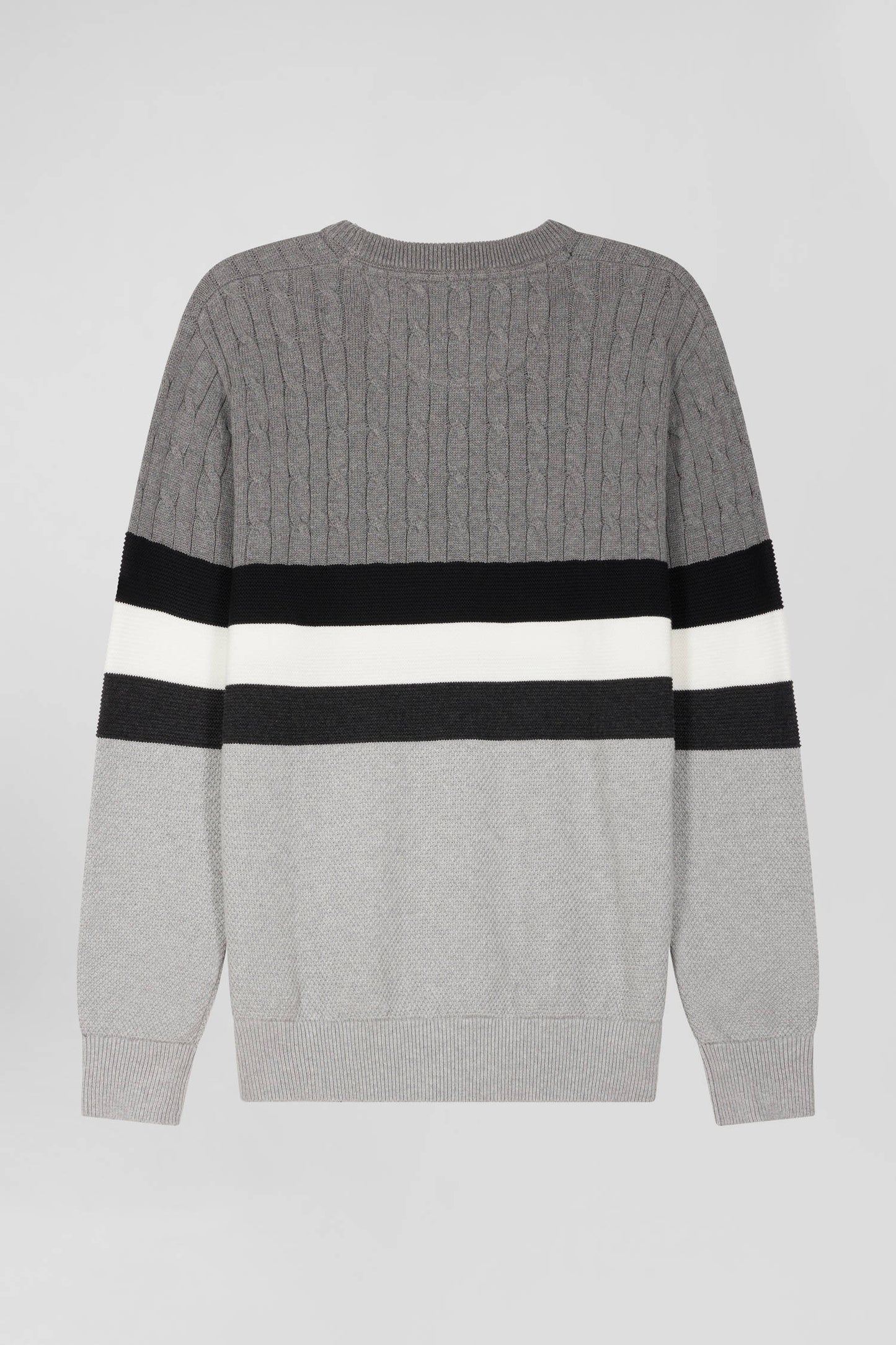 Regular grey fancy knit cotton crew neck jumper