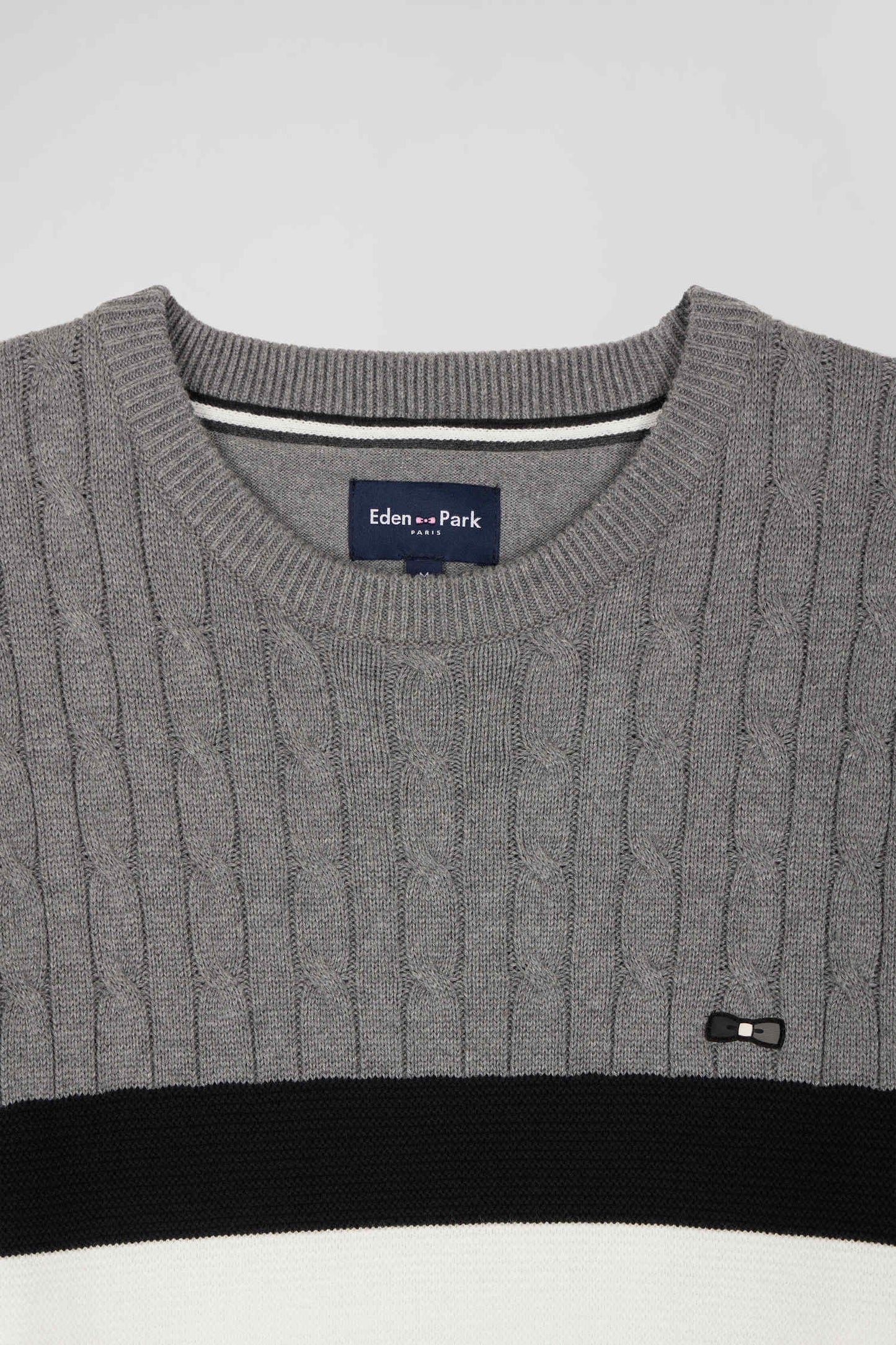 Regular grey fancy knit cotton crew neck jumper