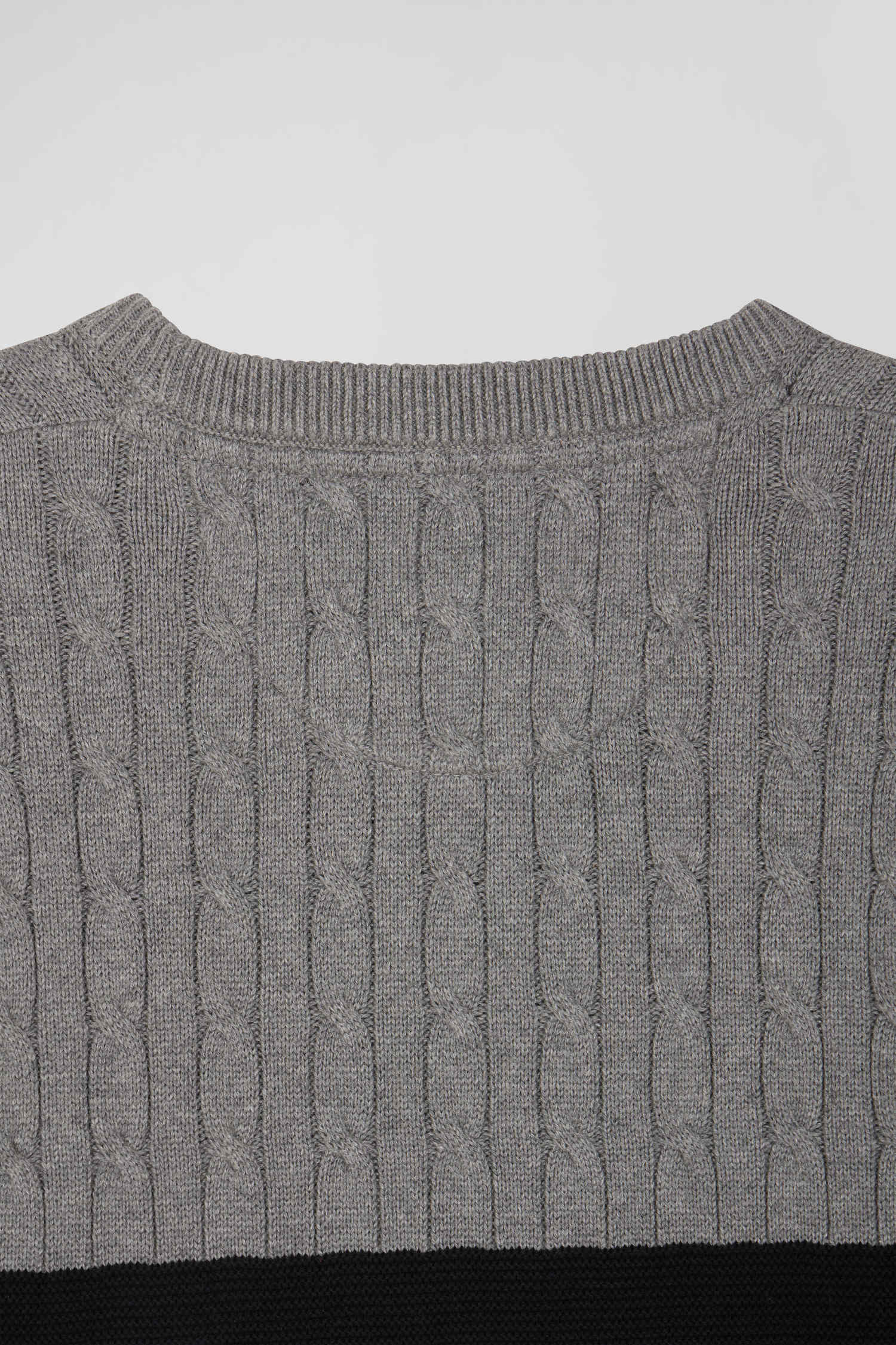 Regular grey fancy knit cotton crew neck jumper