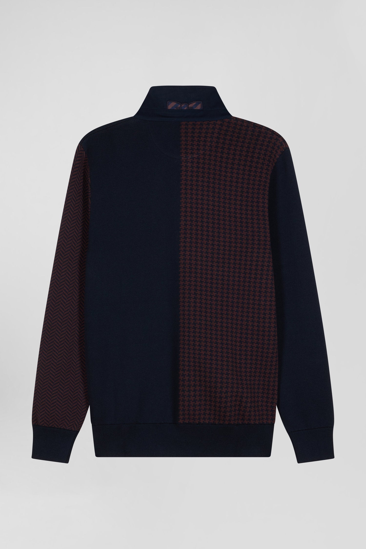 Regular burgundy cotton jumper with houndstooth jacquard and rugby shirt collar