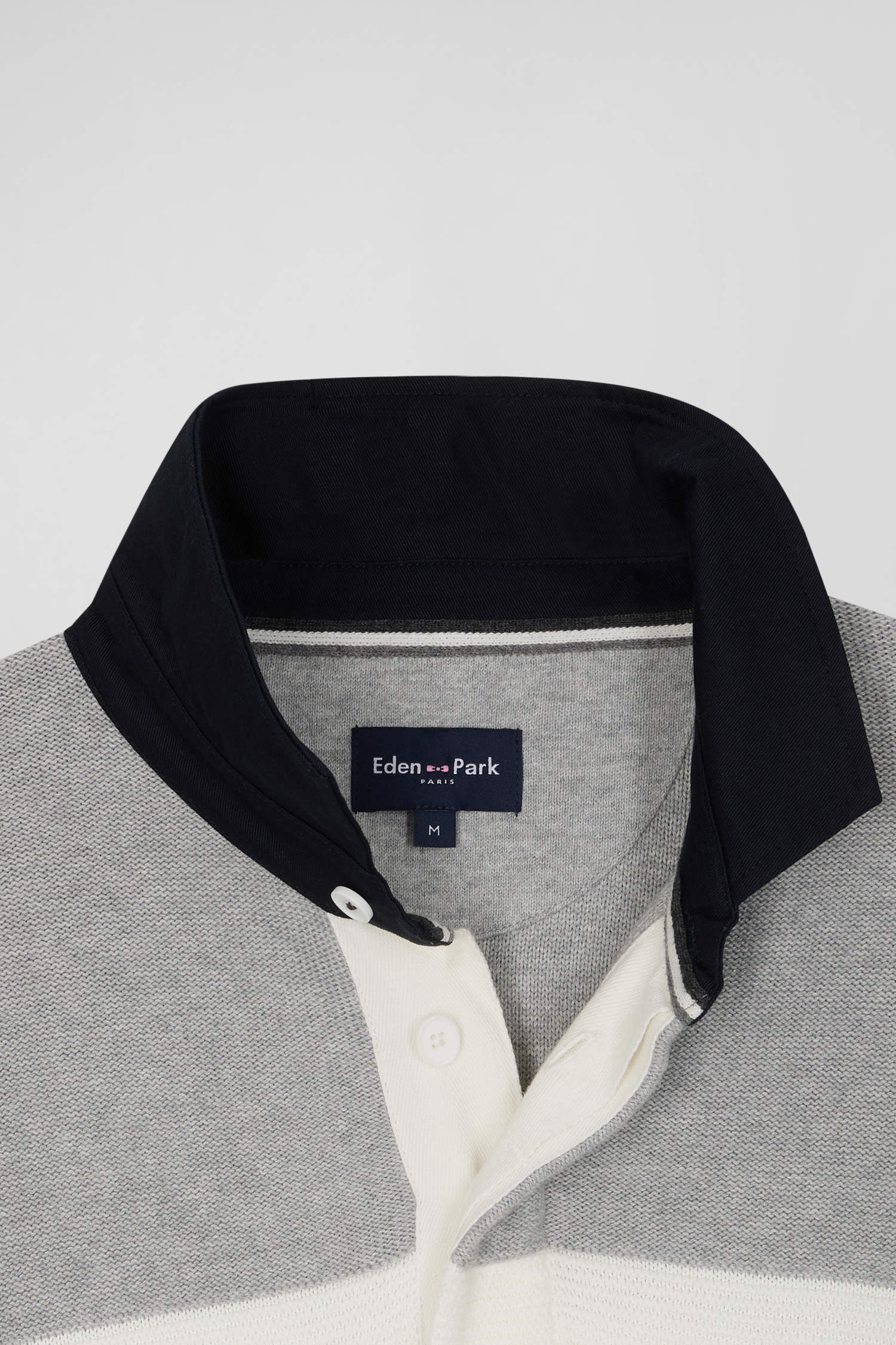 Regular grey wool and cotton jumper with knit patterns and rugby shirt collar