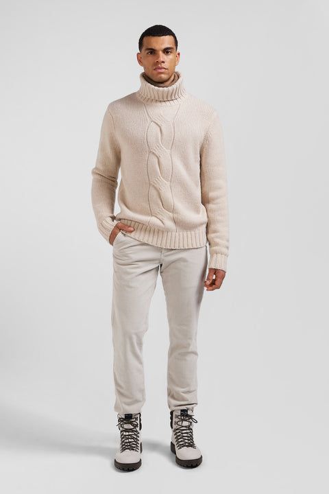 Regular ecru virgin wool and recycled polyamide turtleneck jumper with 3D knitting - Image 1