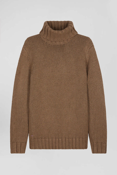 Regular brown wool and cotton blend turtleneck jumper - Image 2