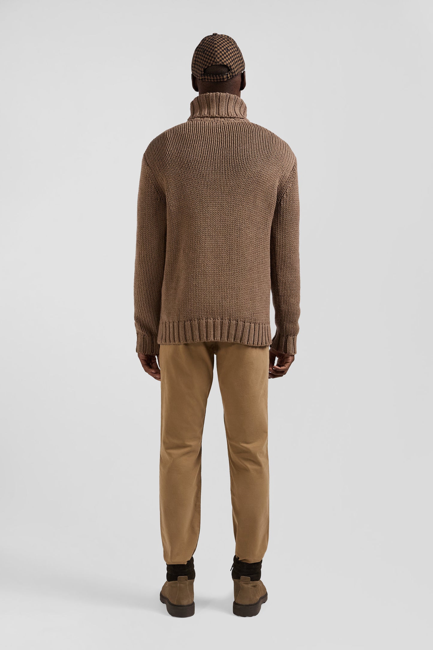 Regular brown wool and cotton blend turtleneck jumper