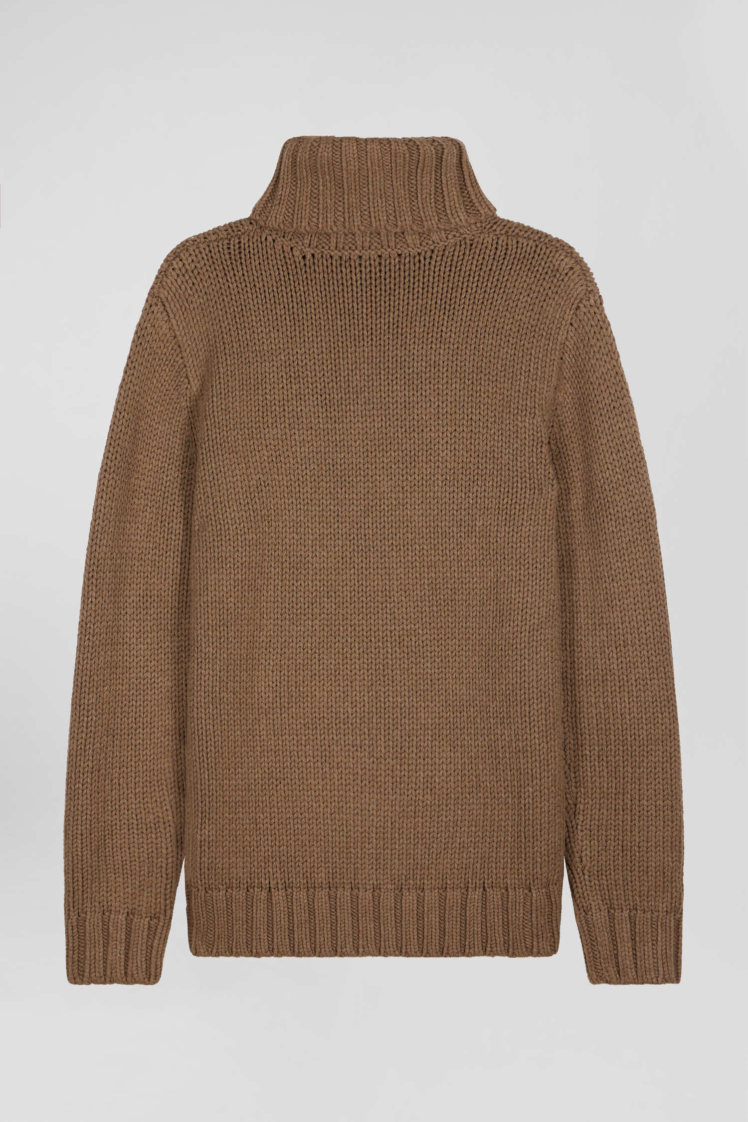 Regular brown wool and cotton blend turtleneck jumper