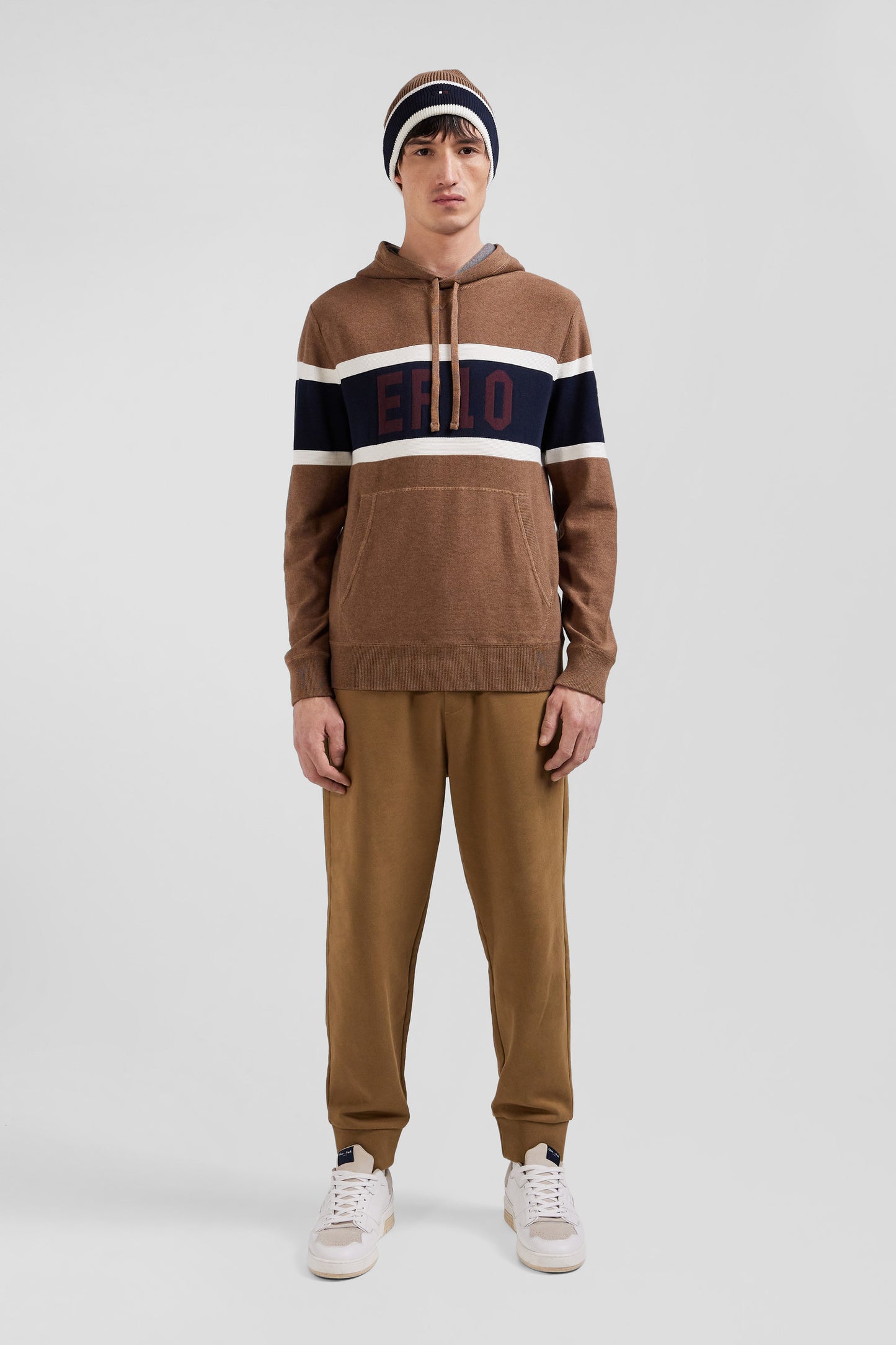 Hooded sweater in jacquard hazelnut cotton EP10 Regular fit