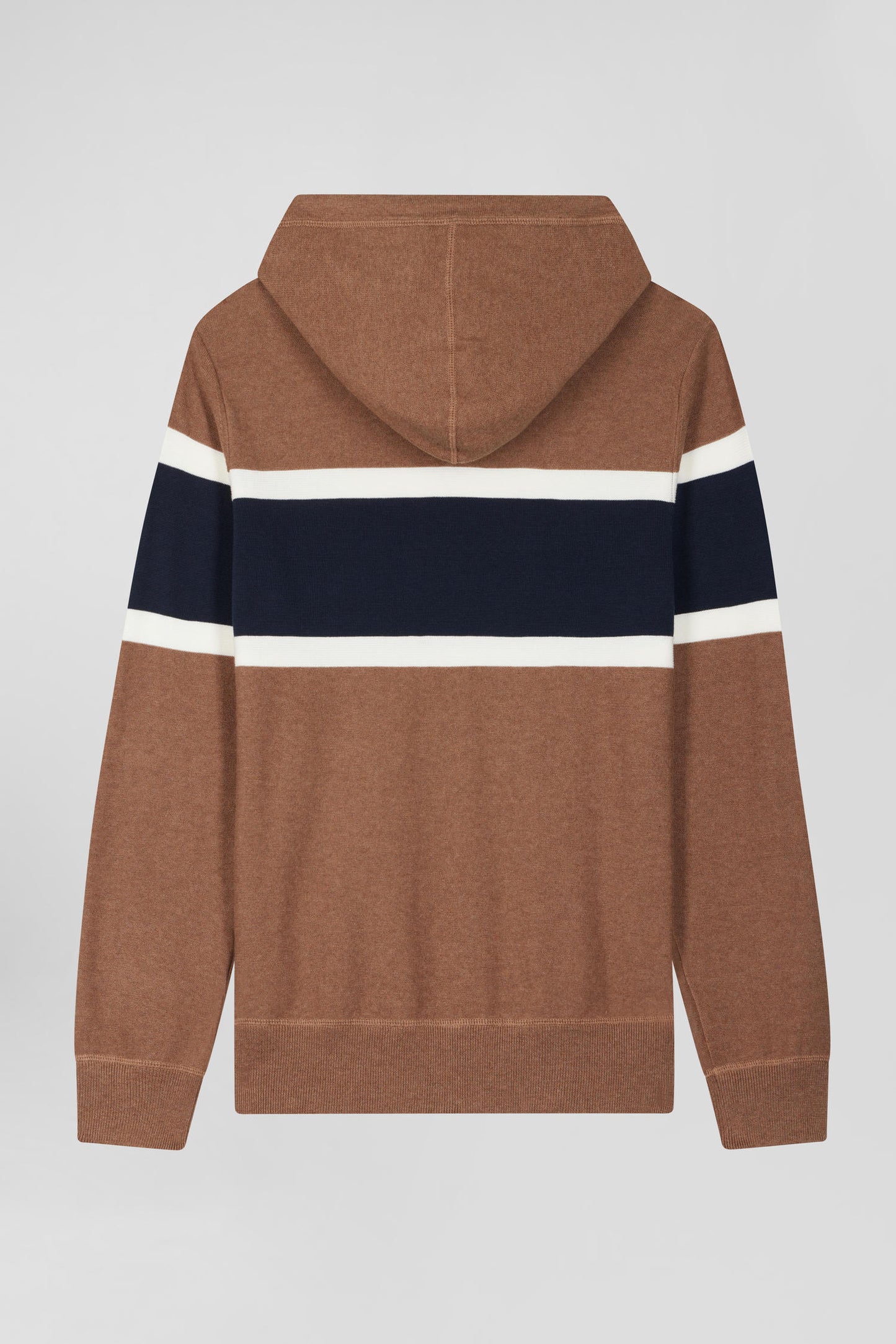 Regular camel cotton hooded jumper with EP10 jacquard