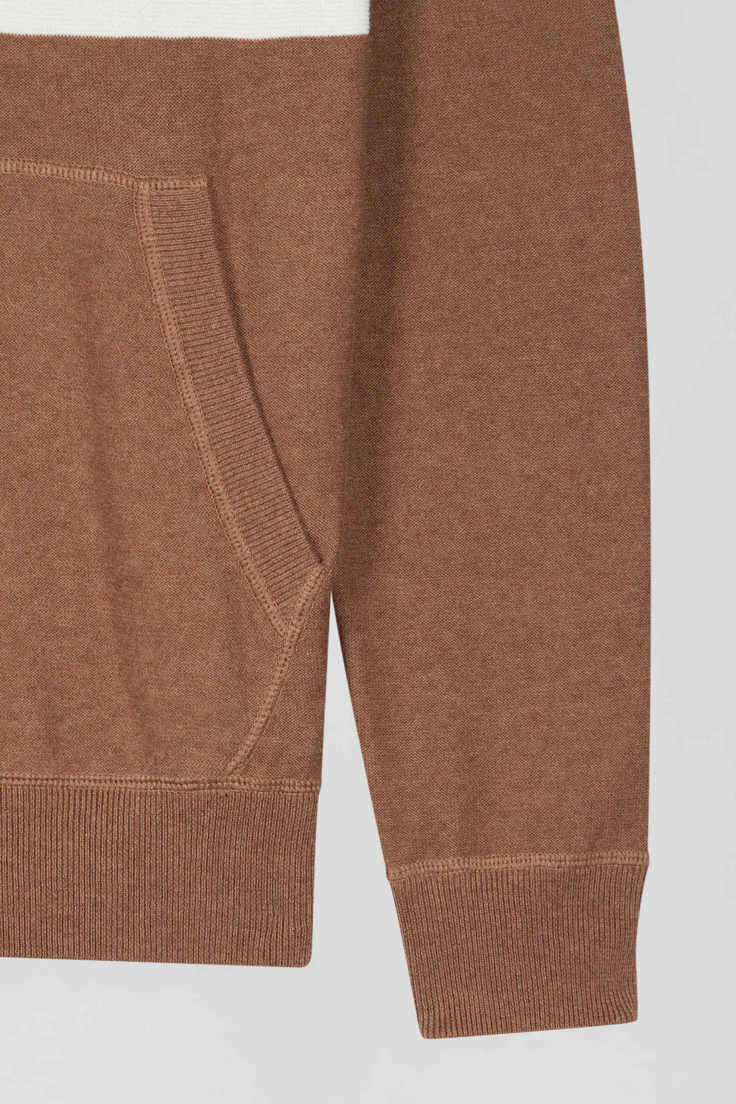 Regular camel cotton hooded jumper with EP10 jacquard