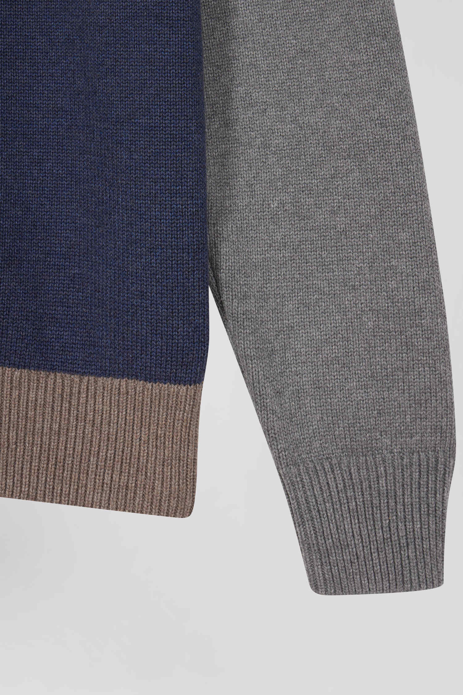 Regular navy and brown colourblock cotton crew neck jumper