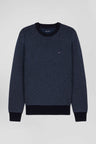 Regular navy wool and cotton crew neck jumper