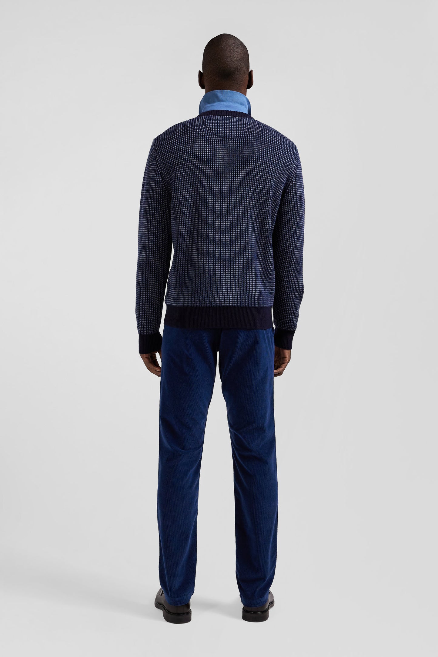 Regular navy wool and cotton crew neck jumper