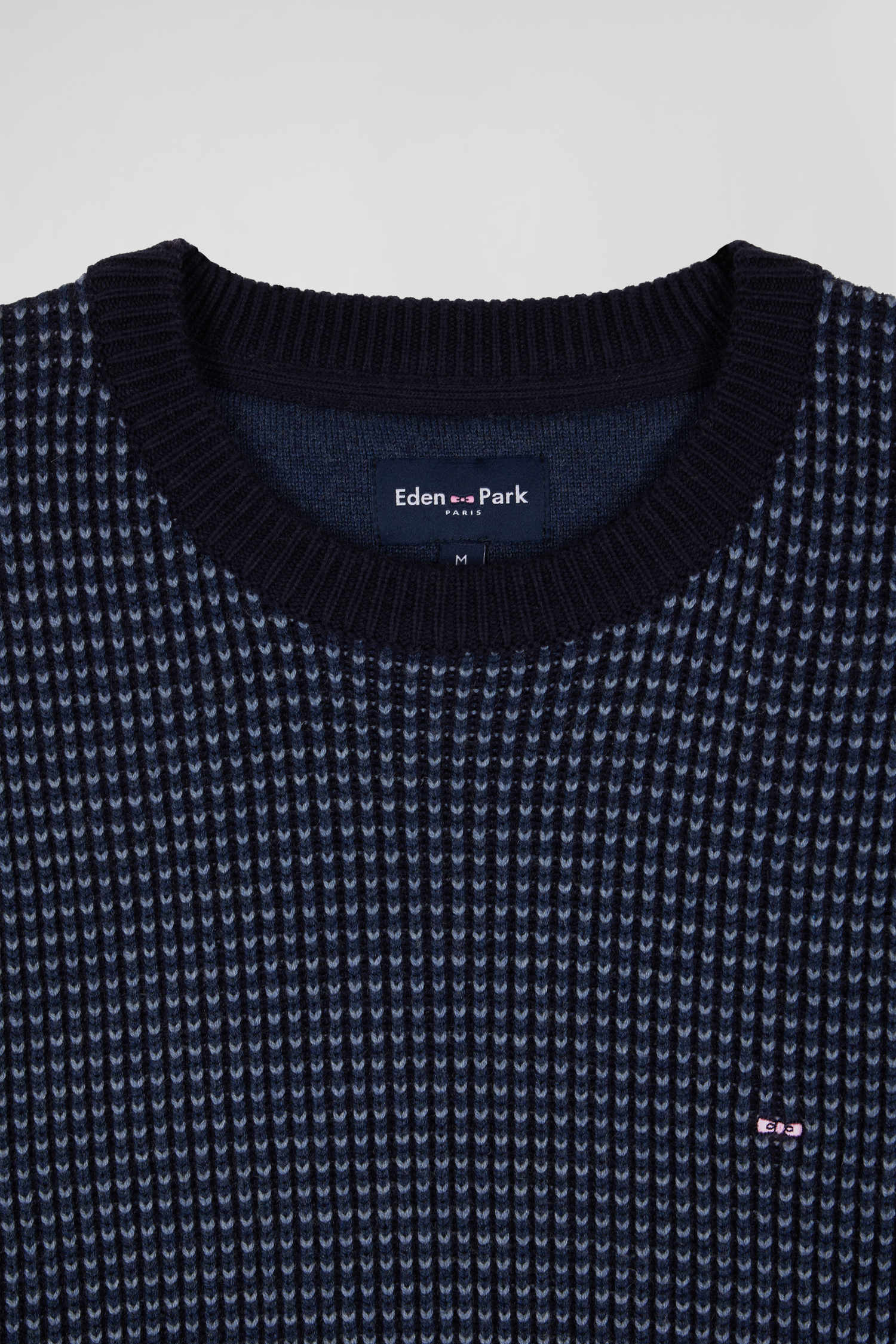 Regular navy wool and cotton crew neck jumper