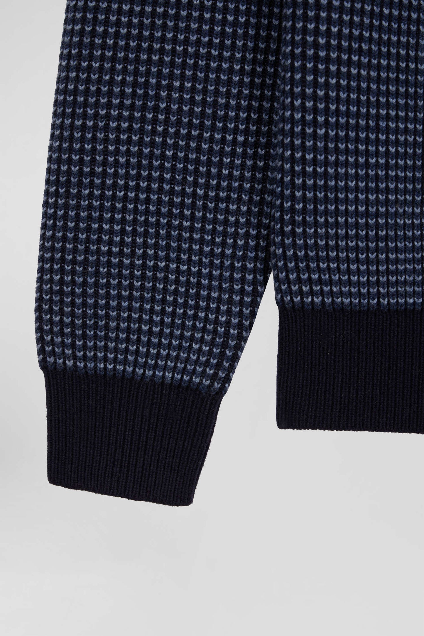 Regular navy wool and cotton crew neck jumper