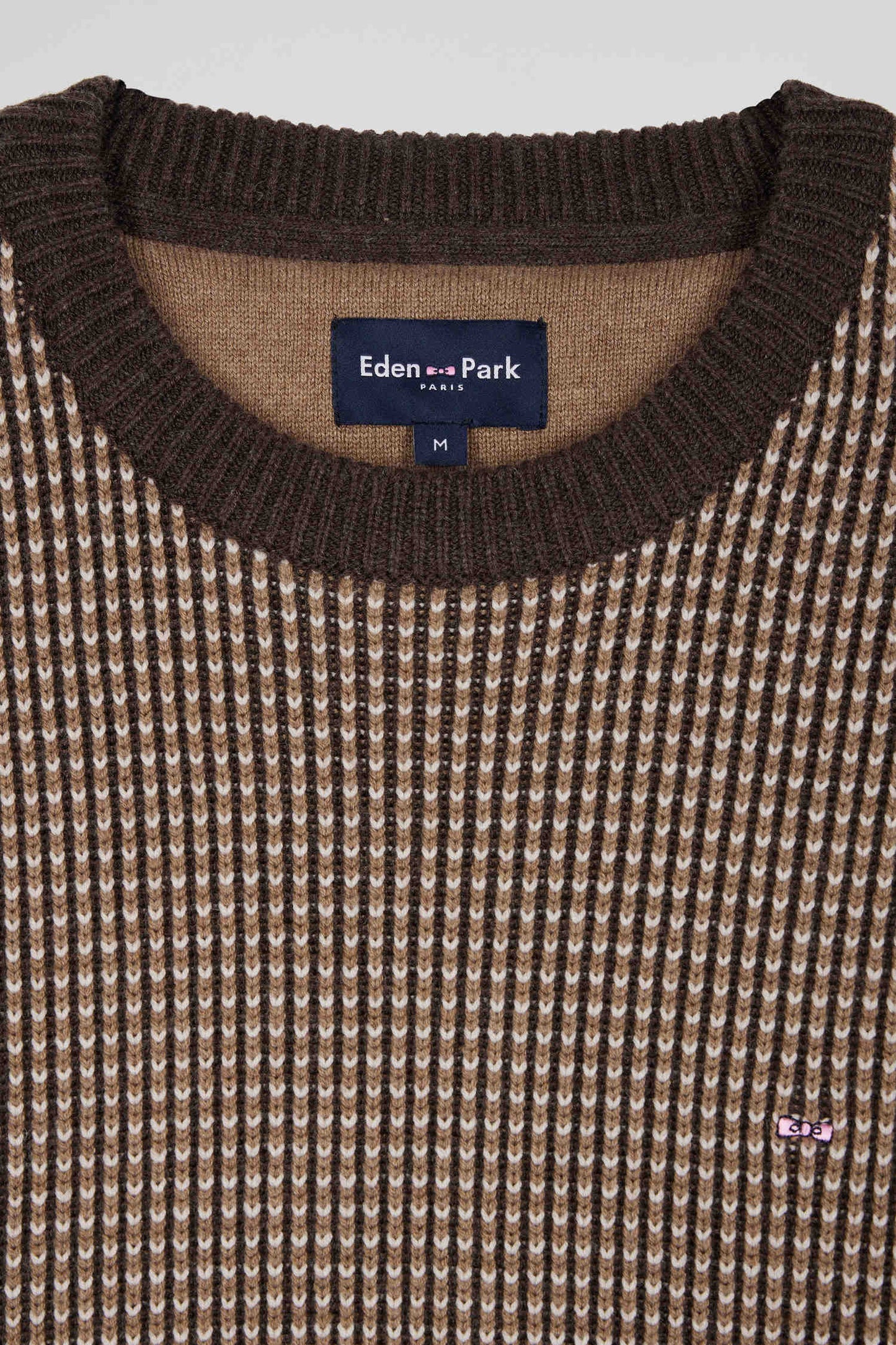 Regular brown wool and cotton crew neck jumper