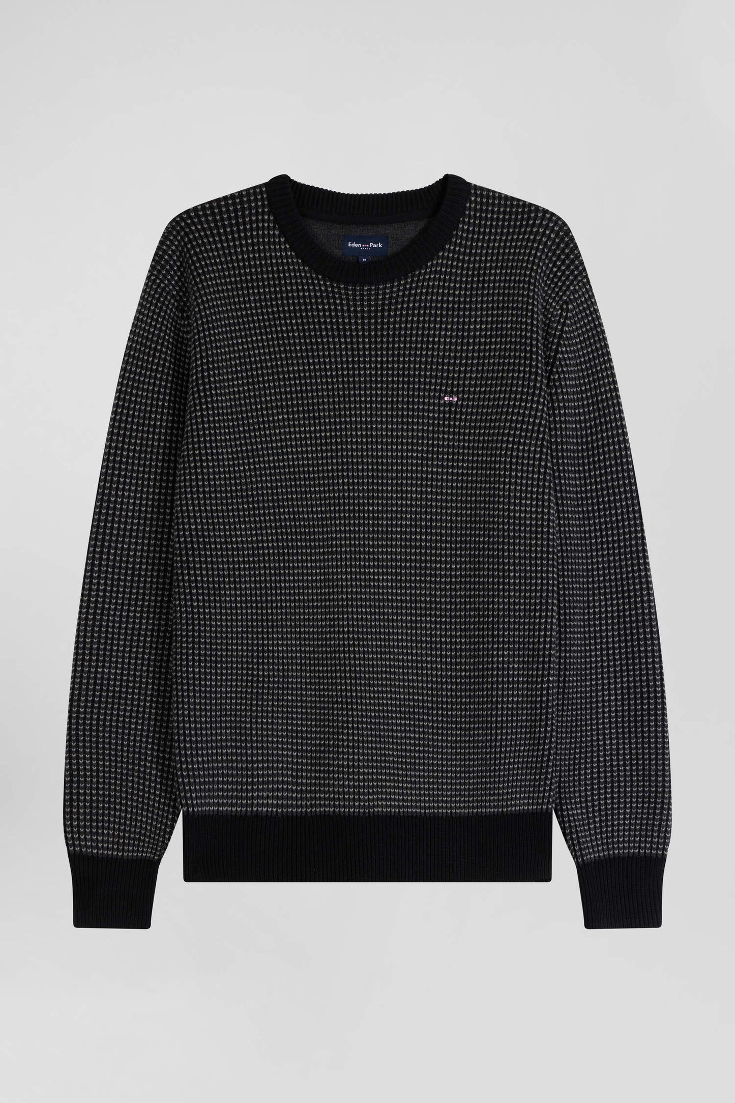 Regular black wool and cotton crew neck jumper