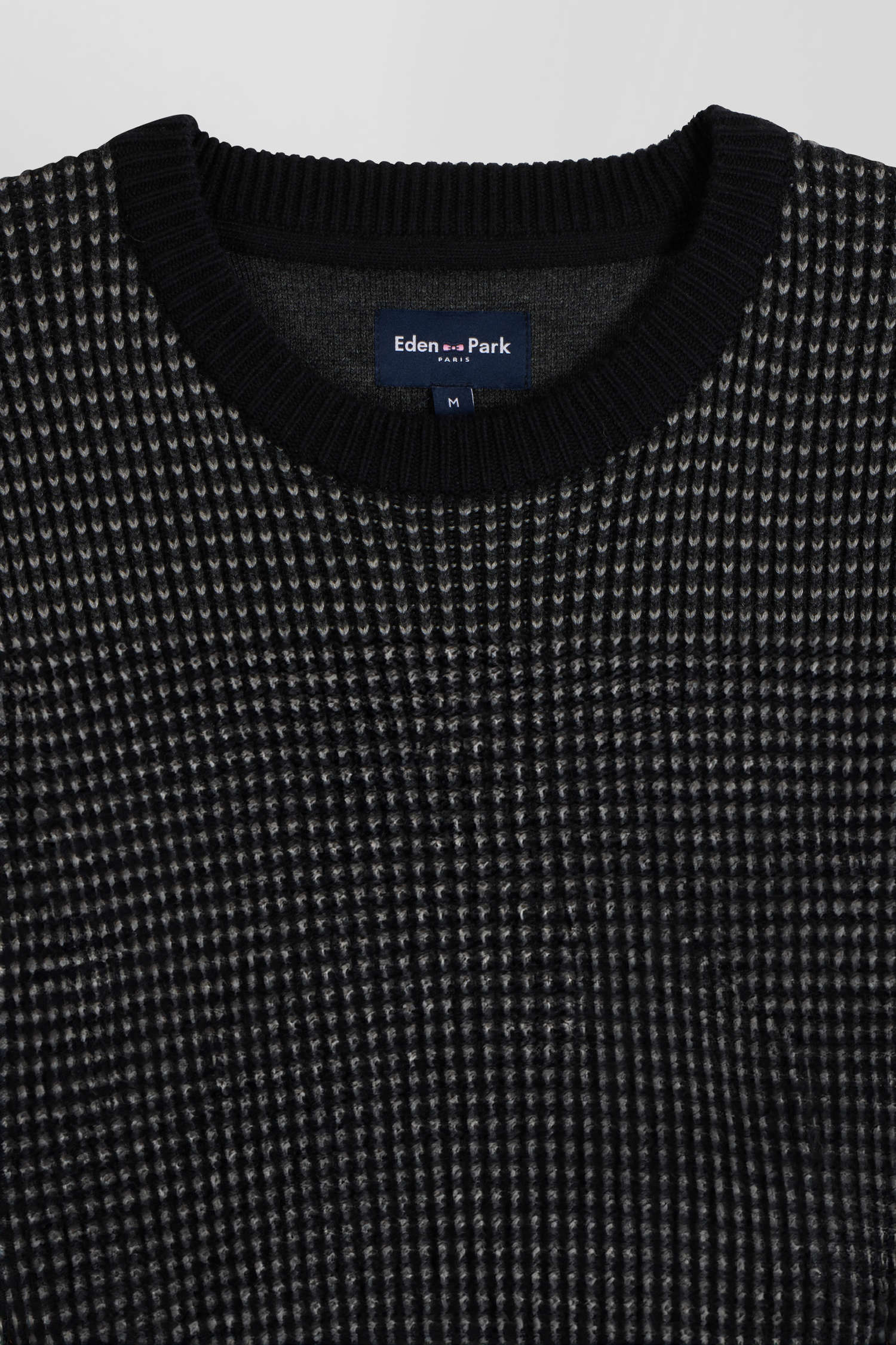 Regular black wool and cotton crew neck jumper