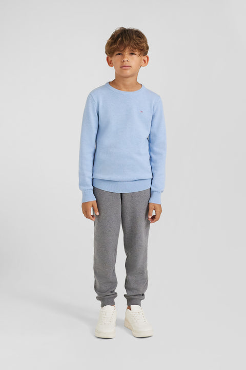 Regular sky blue wool and cotton crew neck jumper - Image 1