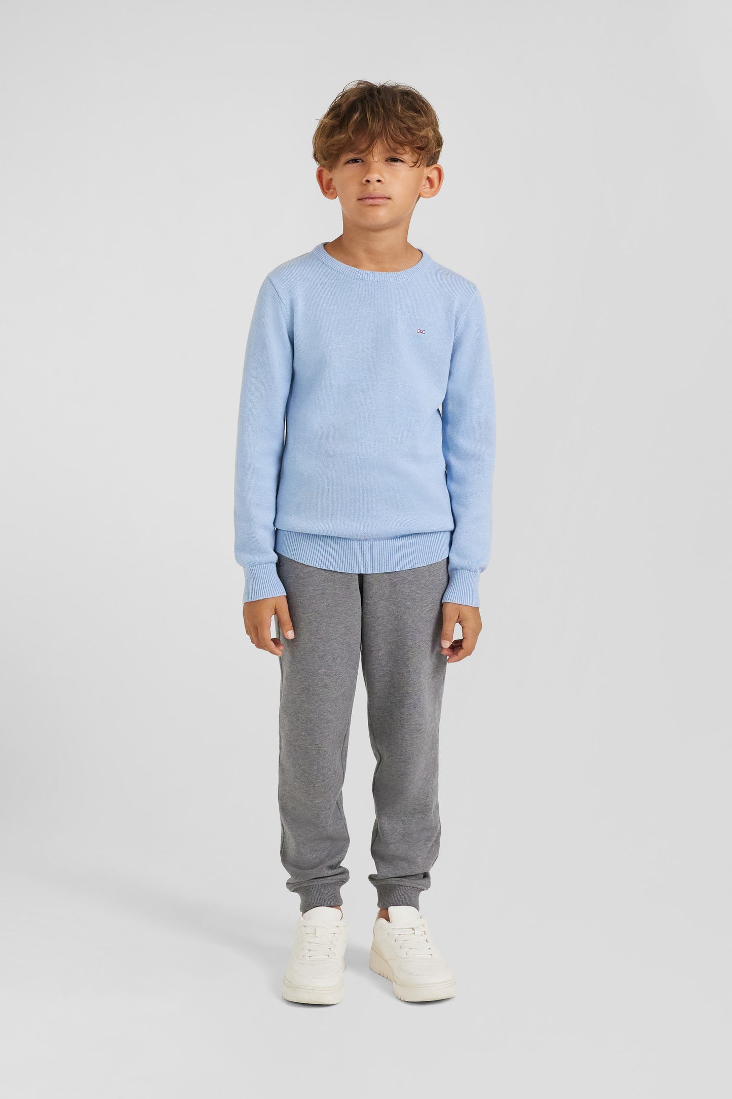 Regular sky blue wool and cotton crew neck jumper