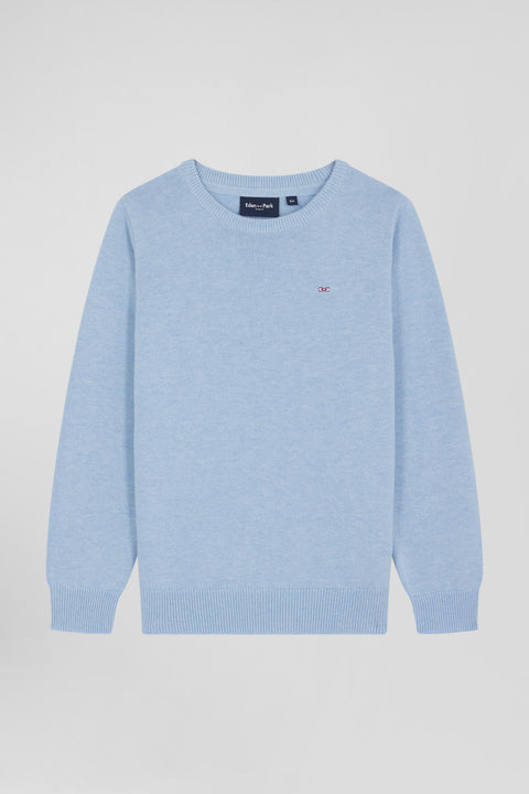 Regular sky blue wool and cotton crew neck jumper - Image 2